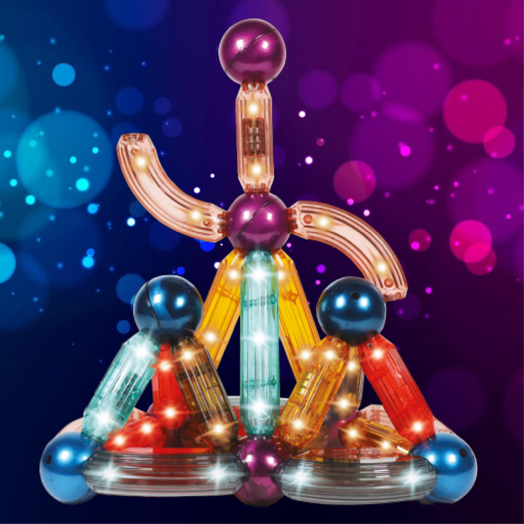 ToyMagic 36 Pcs Magna LED Roundel Stick Glow-in-The-Dark Magnetic Building Set|Certified STEM Construction Toy|DIY Magnet Toy|Learning Toy for Ages 3 and Up,Best Birthday Gift,Made in India,Multicolor