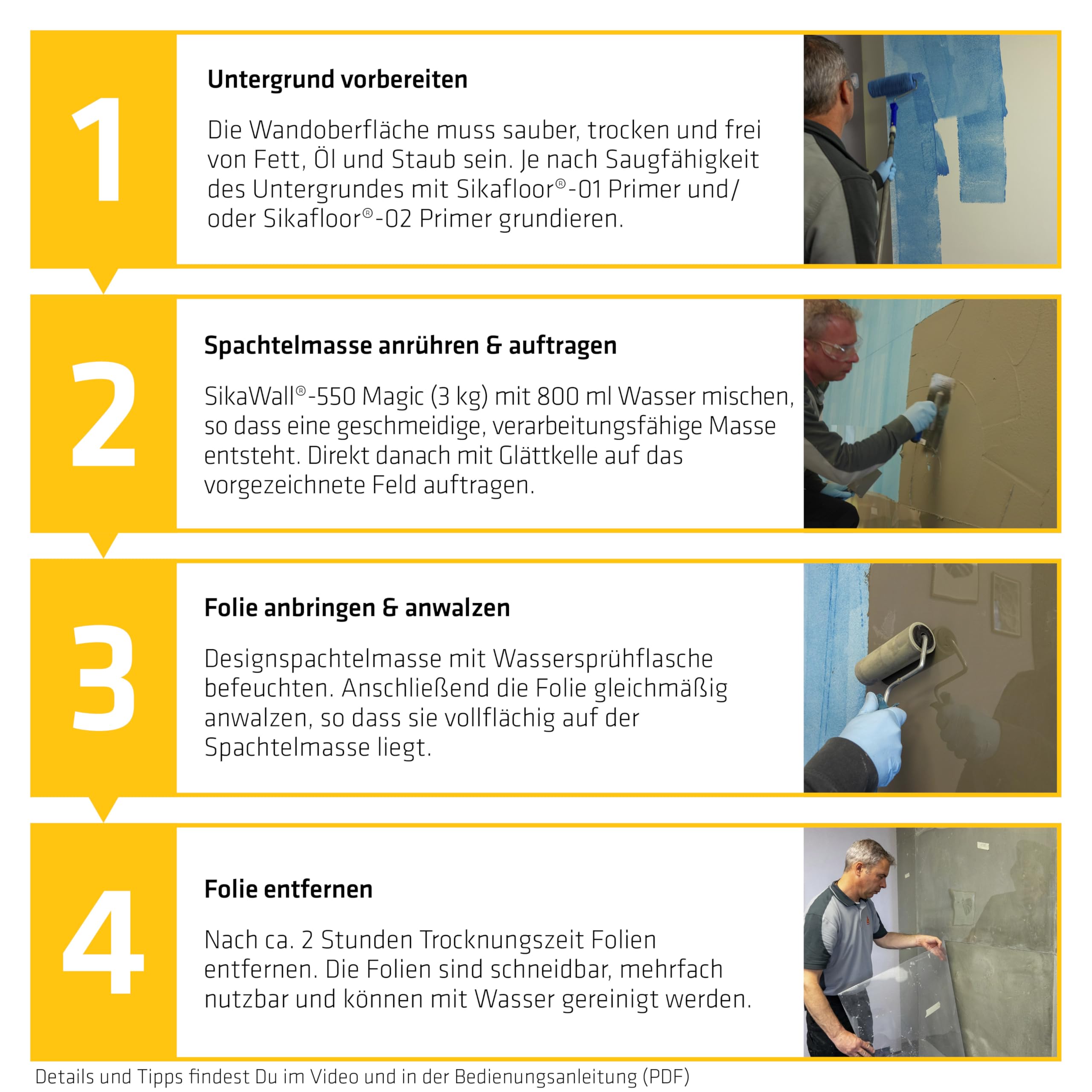 SIKA - Designspachtelmasse Betonoptik - SikaWall-550 Magic - 3kg | Für moderne Wandflächen in Betonoptik - Edler Beton-Look - Dekorative Gestaltung - Einfache Verarbeitung