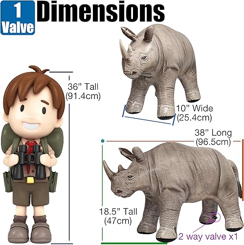 Miniatura 2 de Jet Creations an-Rhino - Animal inflable de rinoceronte blanco de 36.0 in, decoración de fiesta, accesorio de fotos de animales de peluche