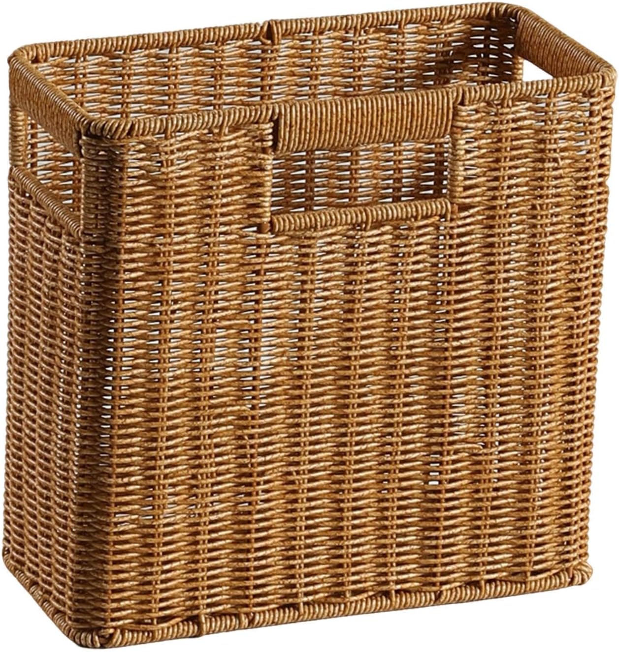 Woven Basket Woven Organizer Narrow Handmade Newspaper Basket Rectangle for Home Cupboard Countertop Narrow Places Cabinet, 30cmx14cmx29cm