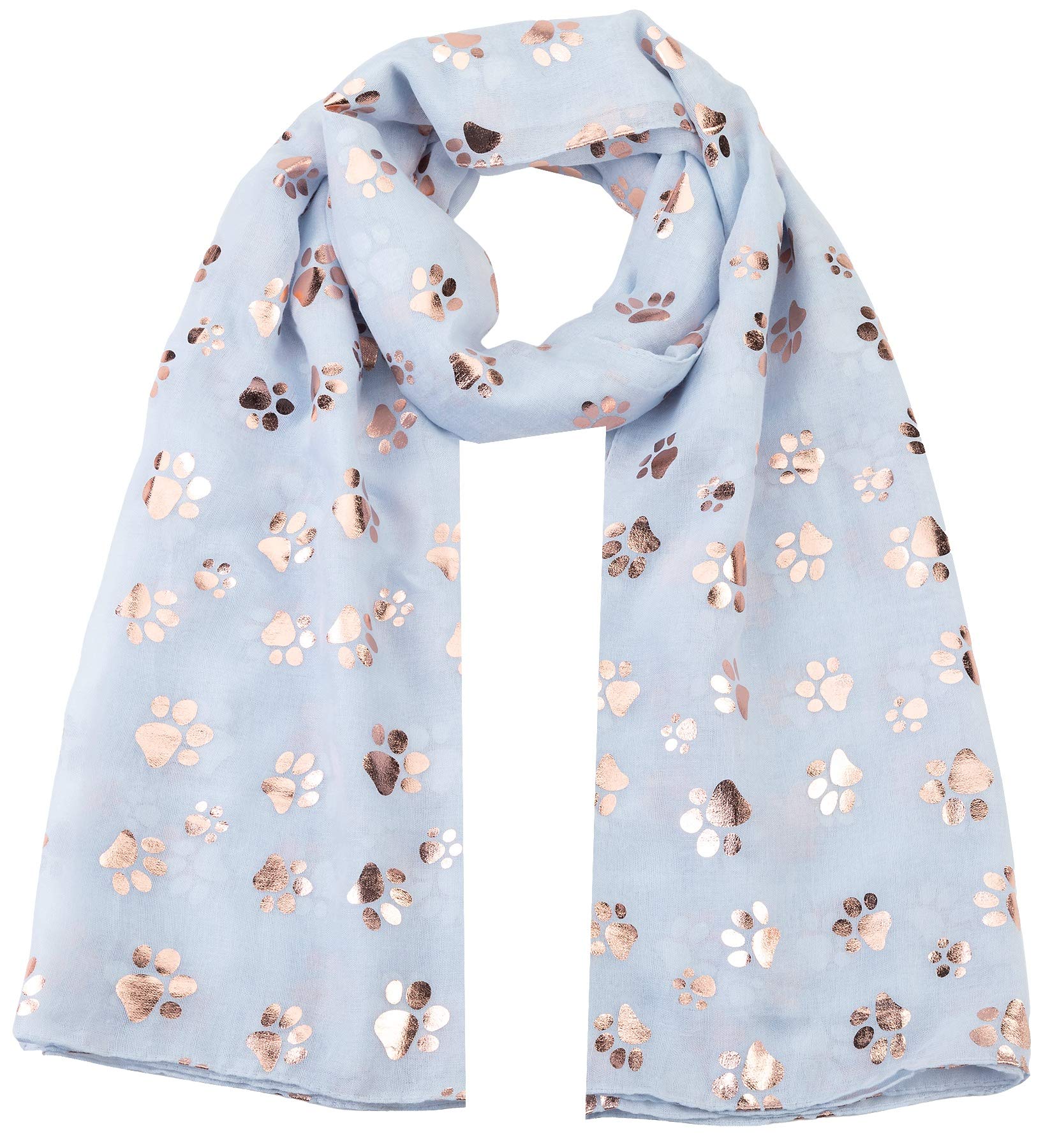World Of Shawls Baby Blue Rose Gold Foiled Animal Dogs Paw Print Scarf Wraps Shawl Scarves (Baby Blue)