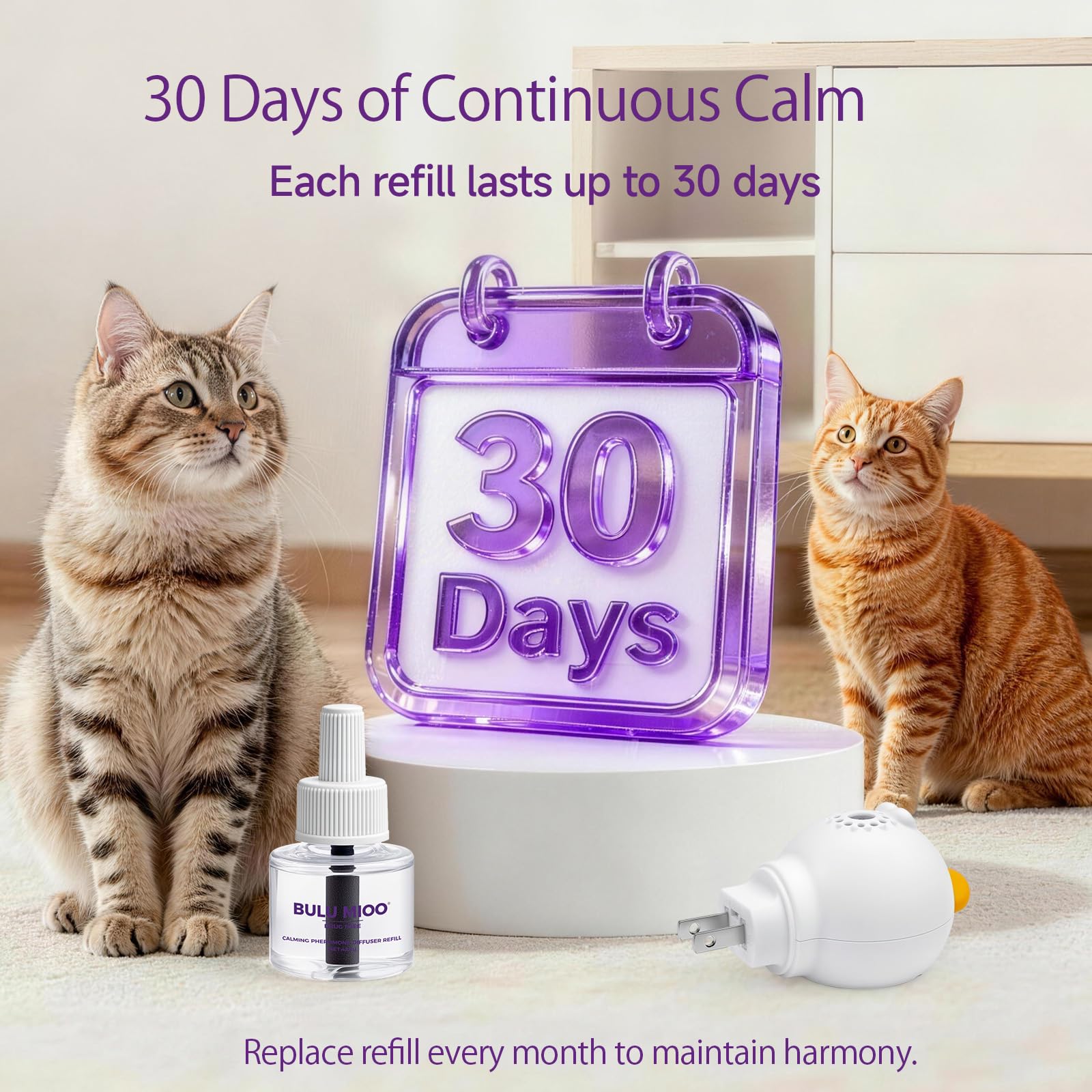 Cat Calming Pheromone Diffuser Kit (30-Day Starter) – 1 Diffuser + 1 x 48ml Refill – Helps Reduce Urine Spraying, Scratching & Fighting – Unscented Stress Relief for Single Room - image 7