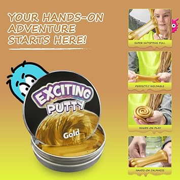Gold Putty – 2 x Squeezable Exciting Putties Non-Toxic Long Lasting Non-Drying Stress Relief Hand Exercise Science Learning & Fun for Kids