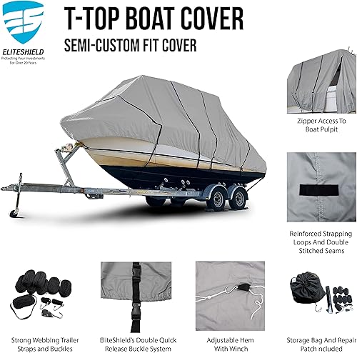 Miniatura 2 de Eliteshield Cubierta de lancha dura de alta resistencia con tapa en T, poliéster teñido en solución de grado marino, tratado con rayos UV,