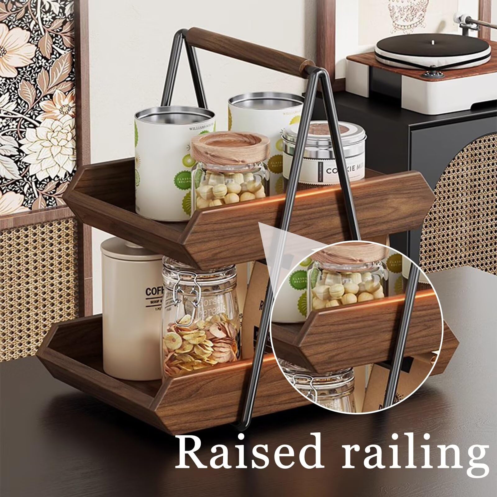 2-stöckiges Gewürzregal aus Holz, Küchentheke mit Schiene, stabiles Design für Büro & Wohnzimmer, 31 cm - Perfekt für Wohnkultur & Aufbewahrungslösungen
