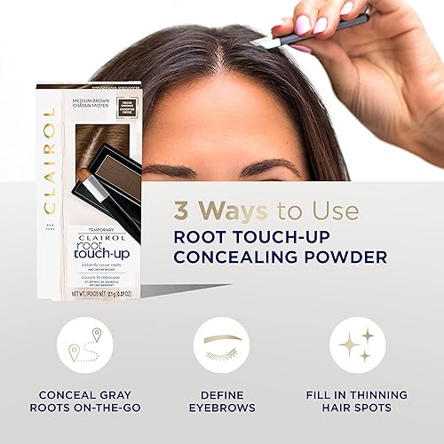 Miniatura 4 de Clairol Polvo de ocultación temporal de retoque de raíz, color de cabello castaño medio, 0.07 onzas (paquete de 1) y barra rápida de retoque de raíz