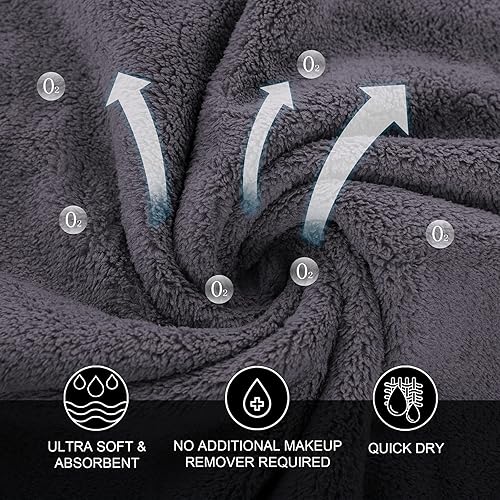 Miniatura 7 de MOONQUEEN Paños faciales de microfibra de secado rápido, paquete de 12 paños desmaquillantes suaves de primera calidad, color gris