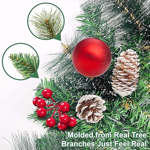 Miniatura 3 de 9 FT LED Christmas Garland with Pine Cones Red Berries Christmas Balls Pine Tips Artificial Christmas Garland with 50 Coloured Lights 8 Lighting