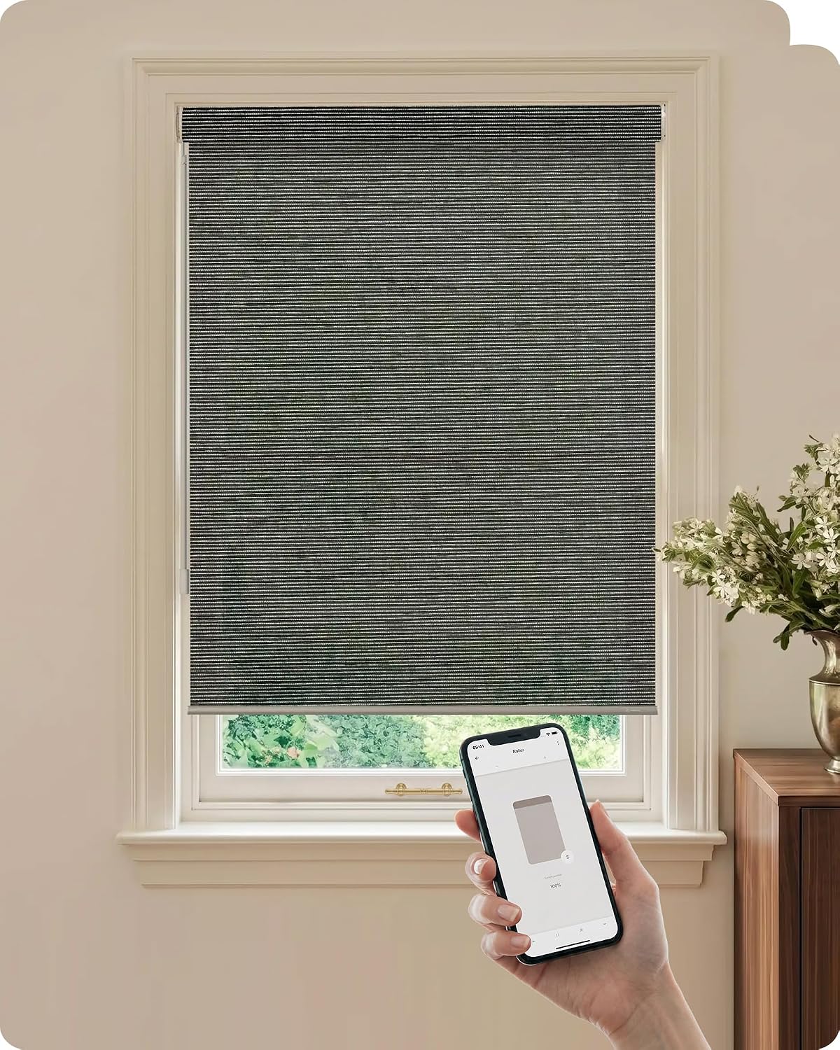 Graywind Motorized Blinds with Remote, Light Filtering Smart Roller Shades, Matter Over Thread, Rechargeable Custom Window Blinds Work with Apple HomeKit Alexa & Google for Home Office, Dune Beige