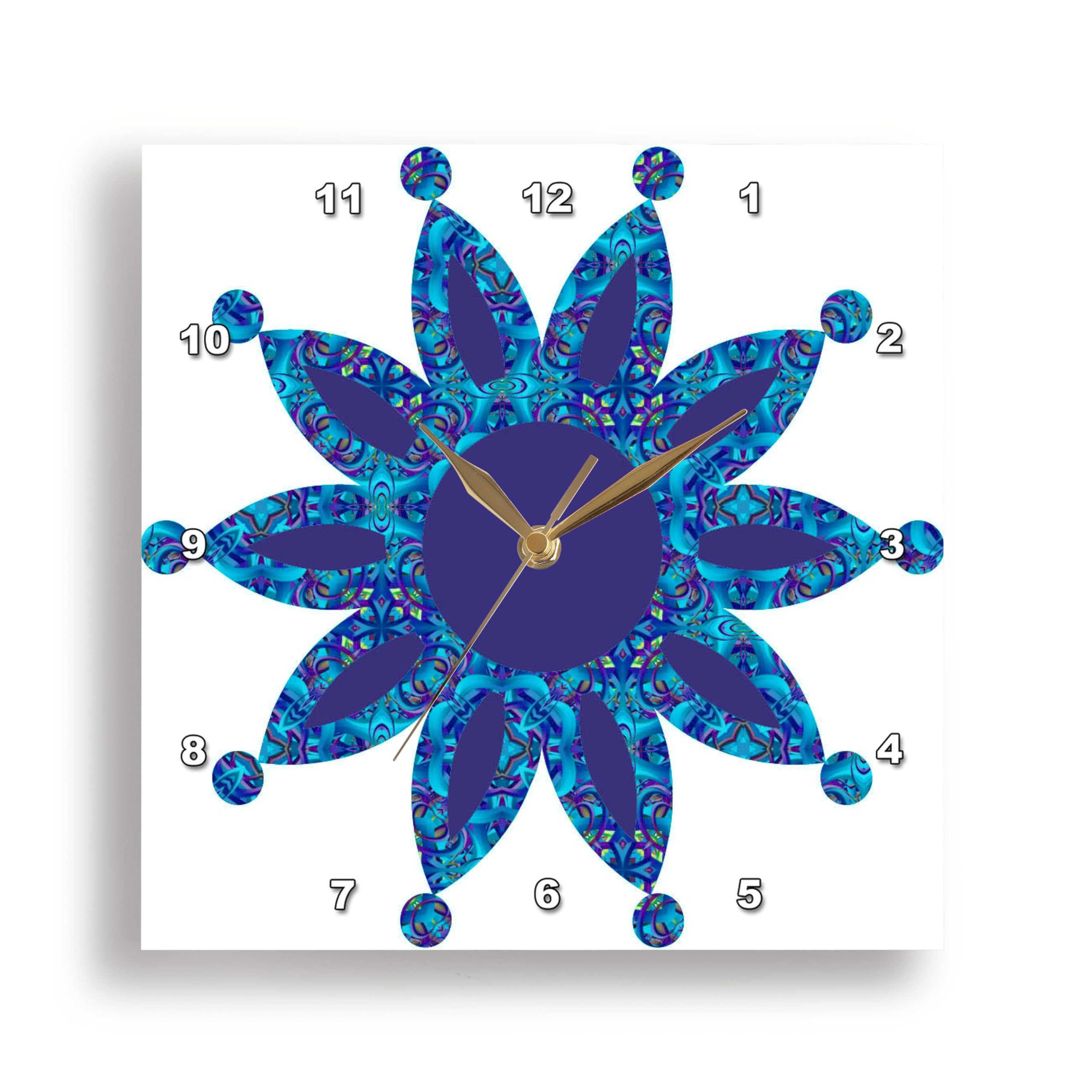3D Rose Wall Clock Silent - 15 inch - Blue Moroccan Dot Point Flower - Single Designs