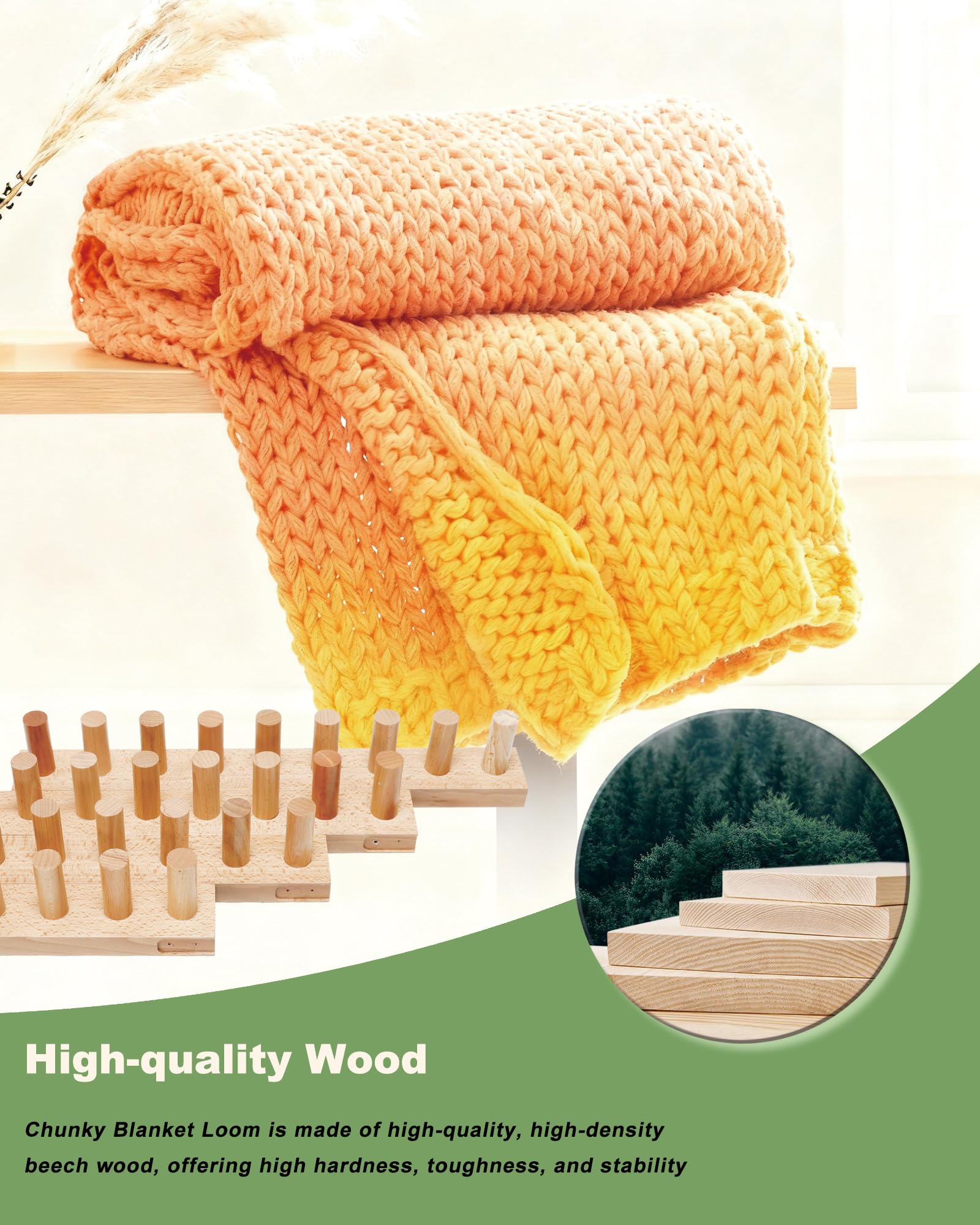 Loveinlast 162,6 cm grobes Strickgarn-Decken-Webstuhl-Set, grobe Decke, Holzwebstuhl für Anfänger, anschließbar und zerlegbar, 4-in-1-Grobgarn-Strickwebstuhl