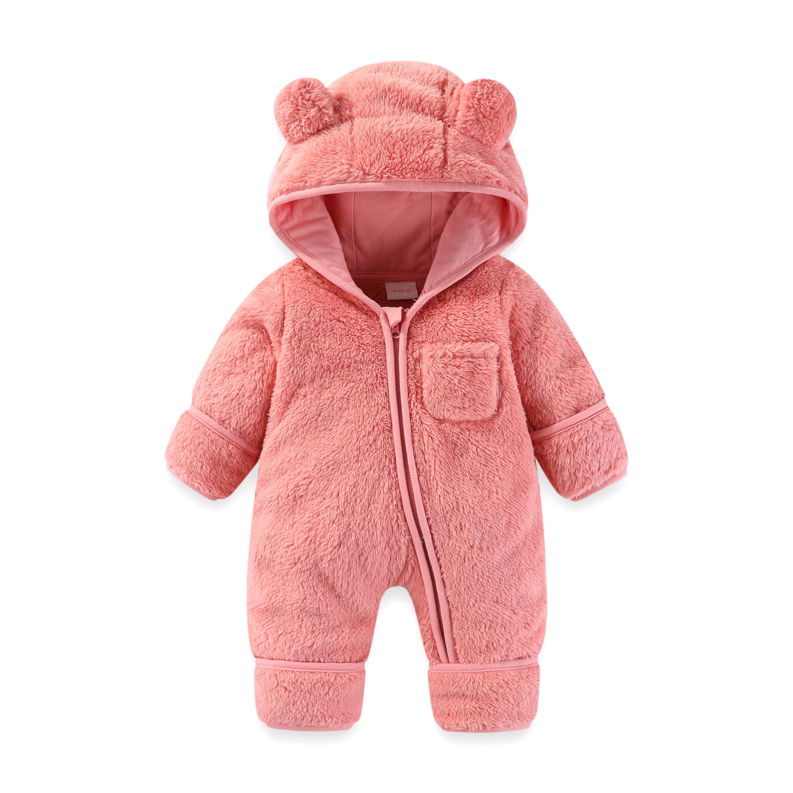 Newborn Baby Bear Outfit With Fold-Over Mittens and Footies Girls Boys Winter Fleece Clothes Hooded Romper Snowsuit