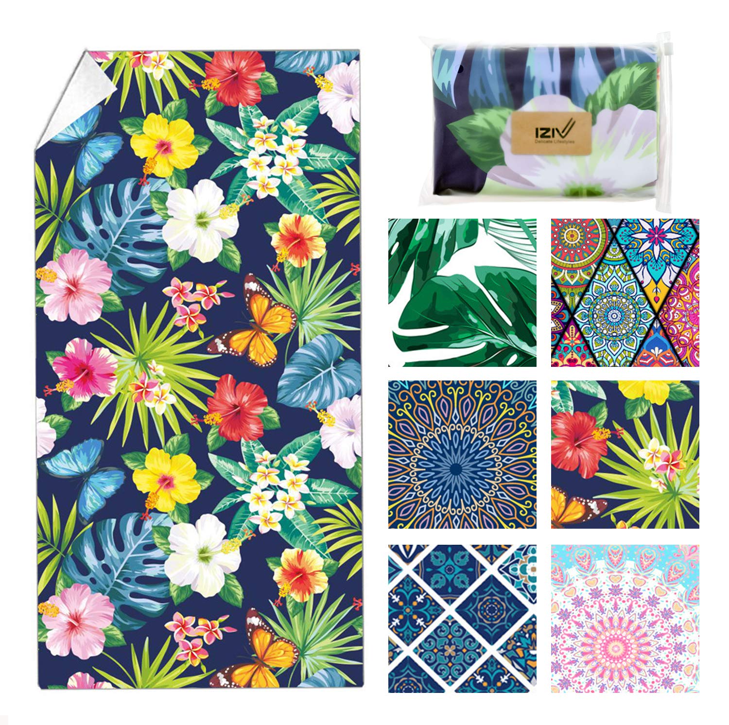 iZiv Microfiber Beach Towel Oversized Sand Proof 63"x 31.5" Fast Quick Dry Pool Towels Large Travel Towel, Soft and Lightweight Beach Towels