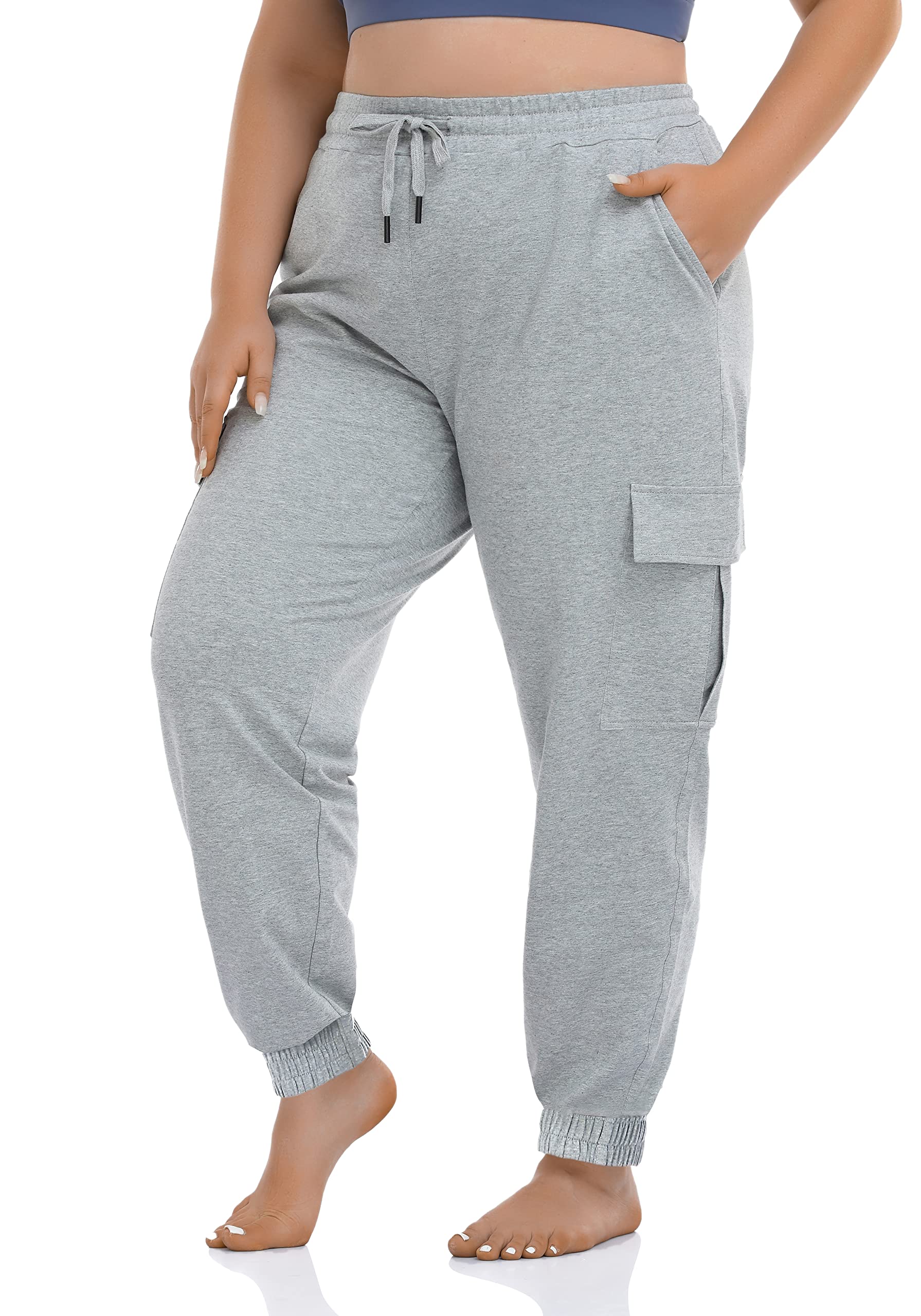 ZERDOCEAN Women's Plus Size Cargo Sweatpants Active Workout Casual Sweat Pants Joggers Pants Pockets Drawstring