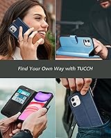 Vista 9 de TUCCH Funda tipo cartera para iPhone 11, [con bloqueo RFID] ranuras para tarjetas, soporte, cierre magnético, funda protectora de piel sintética