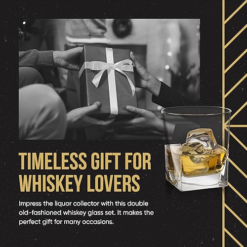 Miniatura 5 de Double Old Fashioned Whiskey Glass (Set of 4) with Granite Chilling Stones - 10 oz Heavy Base Rocks Barware Glasses for Scotch, Bourbon and Cocktail