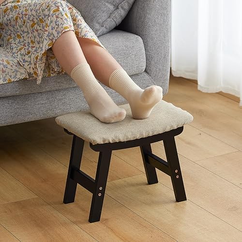 Miniatura 2 de Taburete para pies, reposapiés otomano, taburete de bambú debajo del escritorio, taburete pequeño para sala de estar, dormitorio y cocina (patas