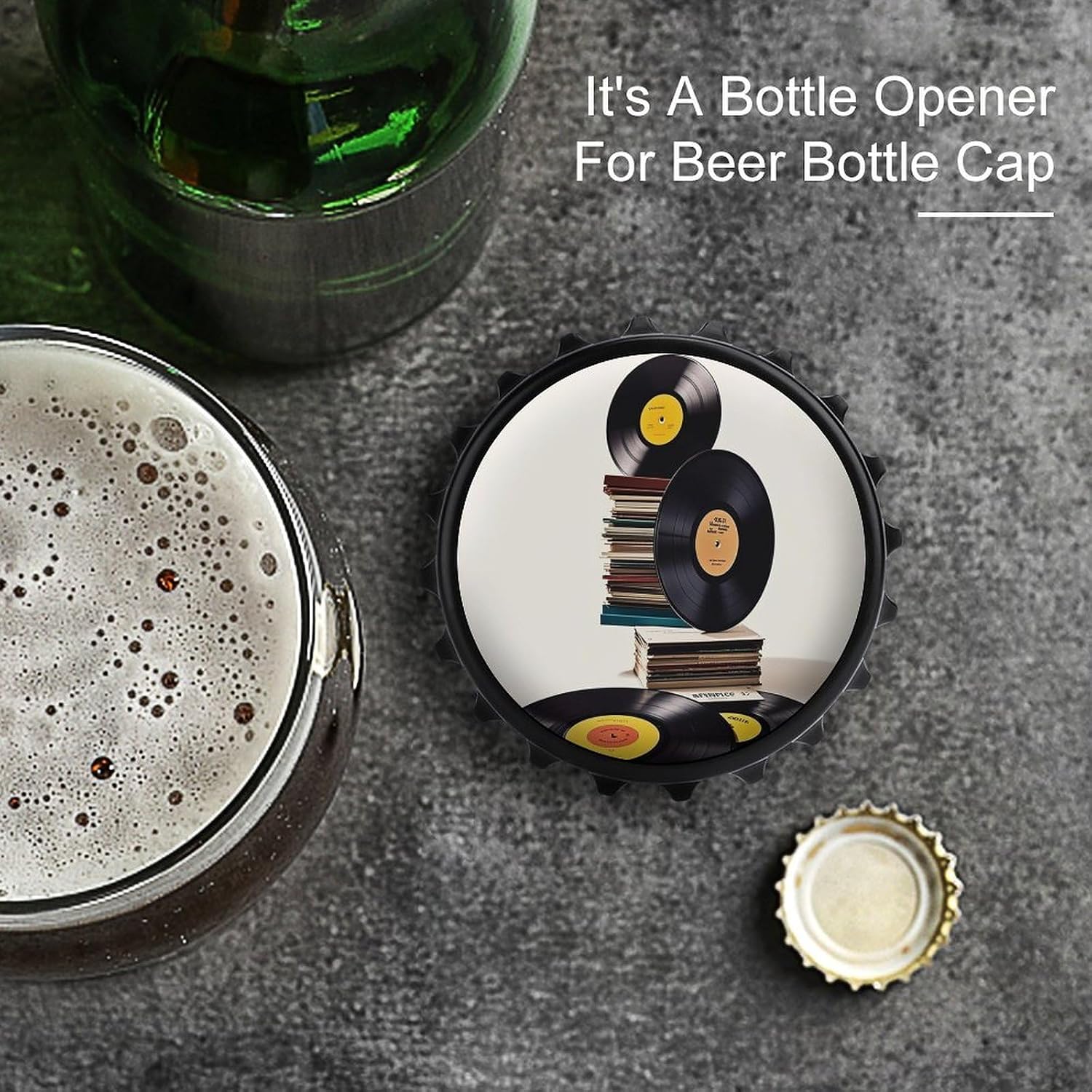 Vinyl Records And Tapes Bottle Opener 3.1" Cute Magnetic Fridge Magnet Refrigerator Metal Bottle Opener Novelty Fun Unique Birthday Beer Gifts Ideas for Home Kitchen Or Bar Accessories image 3