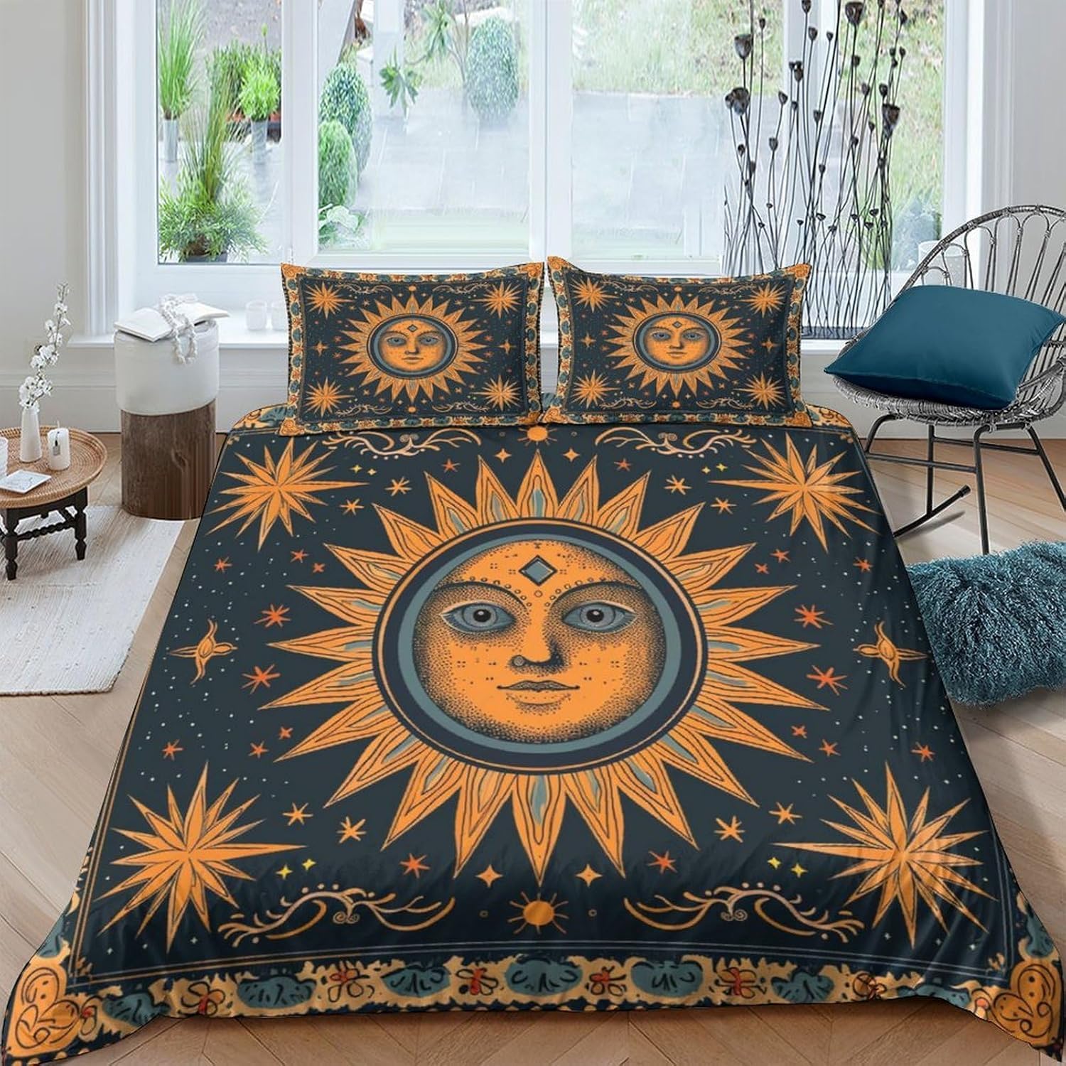 Housse de couette soleil abstrait 260x230 cm avec parure de lit 3D