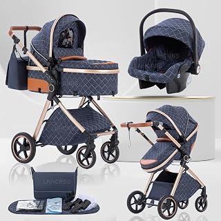 Cochecito Bebe 3 Piezas con portabebés, Sistema de Viaje's portabebés es Plegable,Carrito de Bebé Mang es Ajustable, las Ruedas son de Material PU,para 0-3 Años,Azul