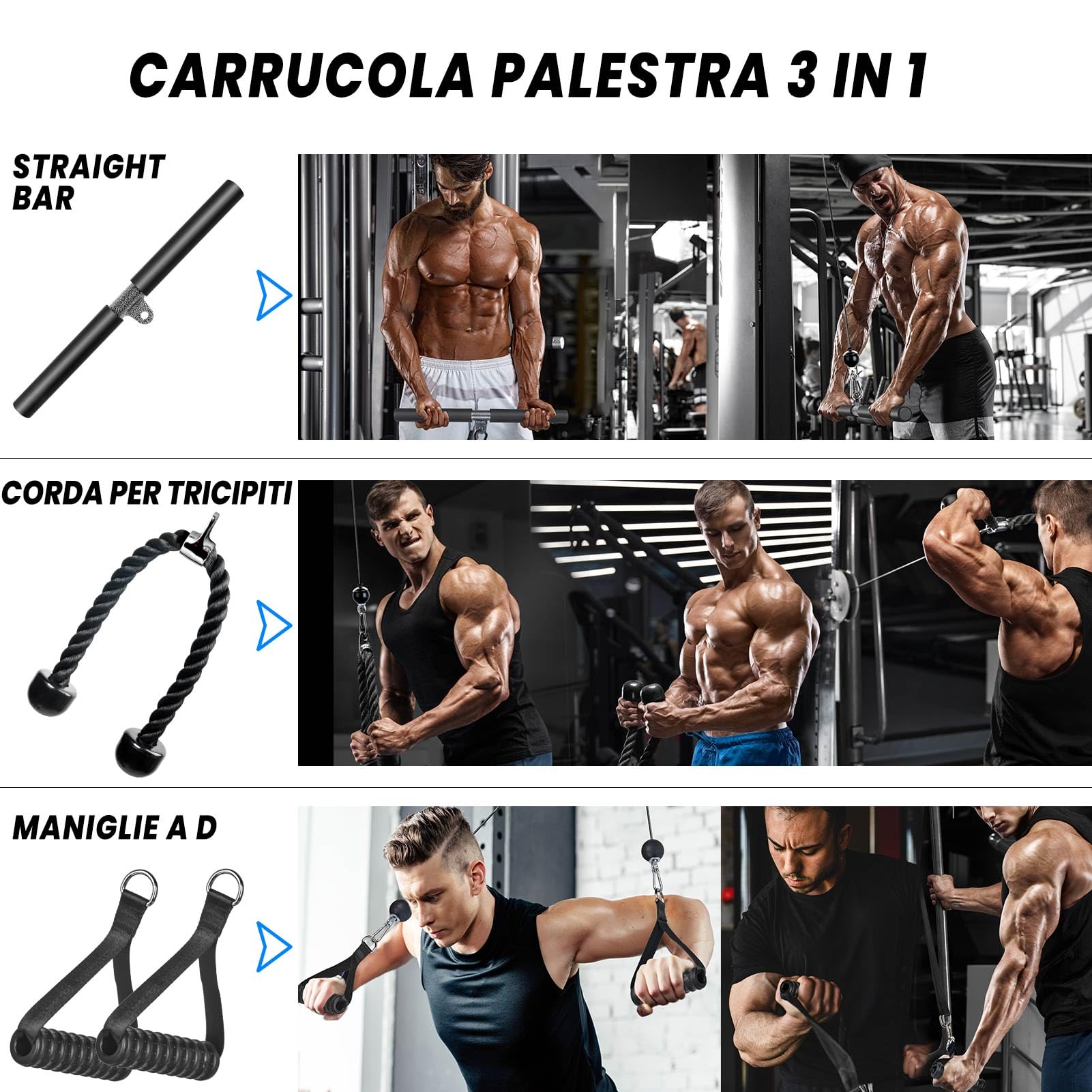 Carrucola Palestra di LAT Machine Casa, 3 in 1 Attrezzatura Cavi Puleggia Palestra con Doppio Cavo a Carrucola, Fitness Attrezzo Set Tricipiti Bicipiti Allenamento in Casa