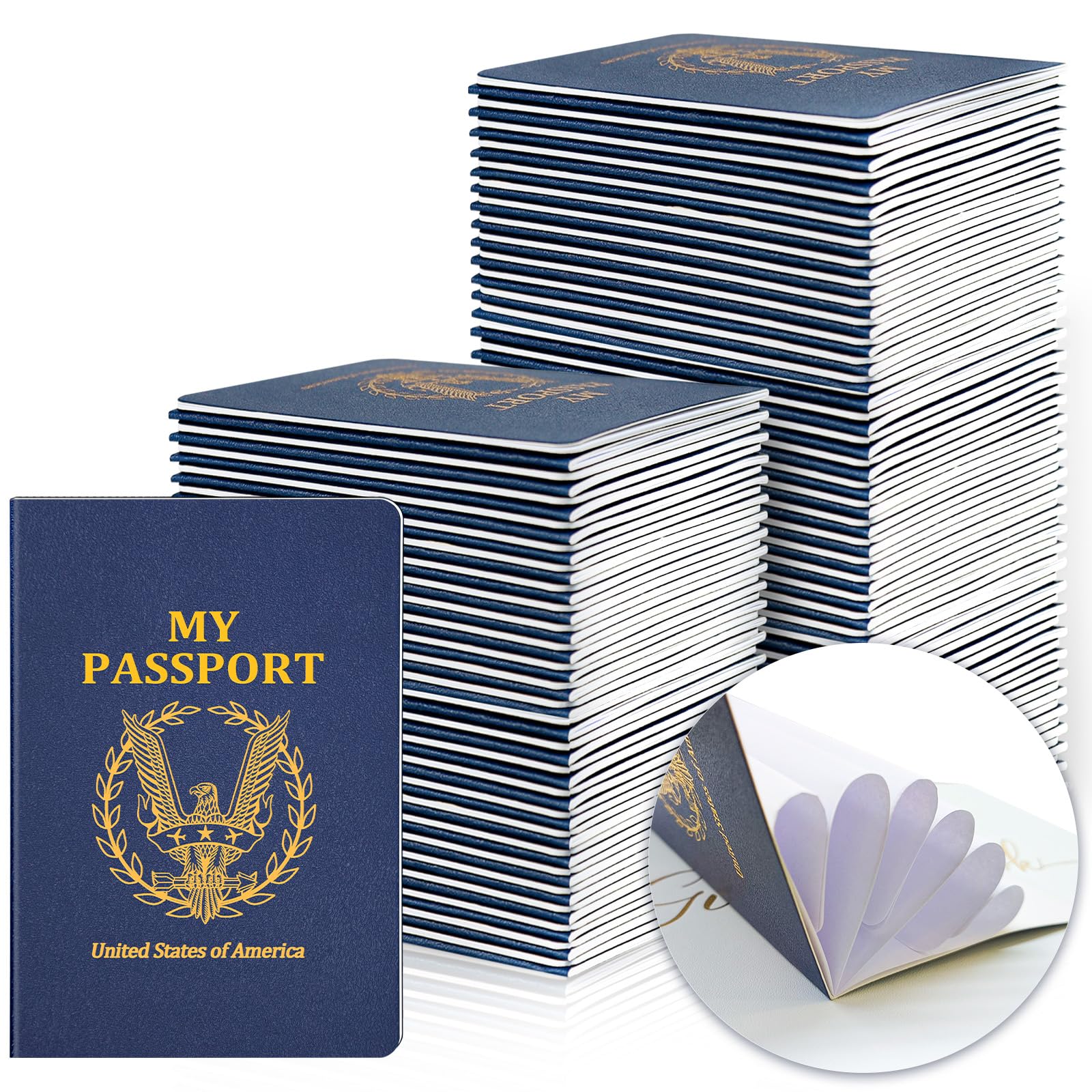 Kenburg 90Pcs Blank Passport Notebook Passport Books for Kids Blue Passport Notebook 4 x 5.5Inch Blank Passport Notebook Pretend Passports for Back to