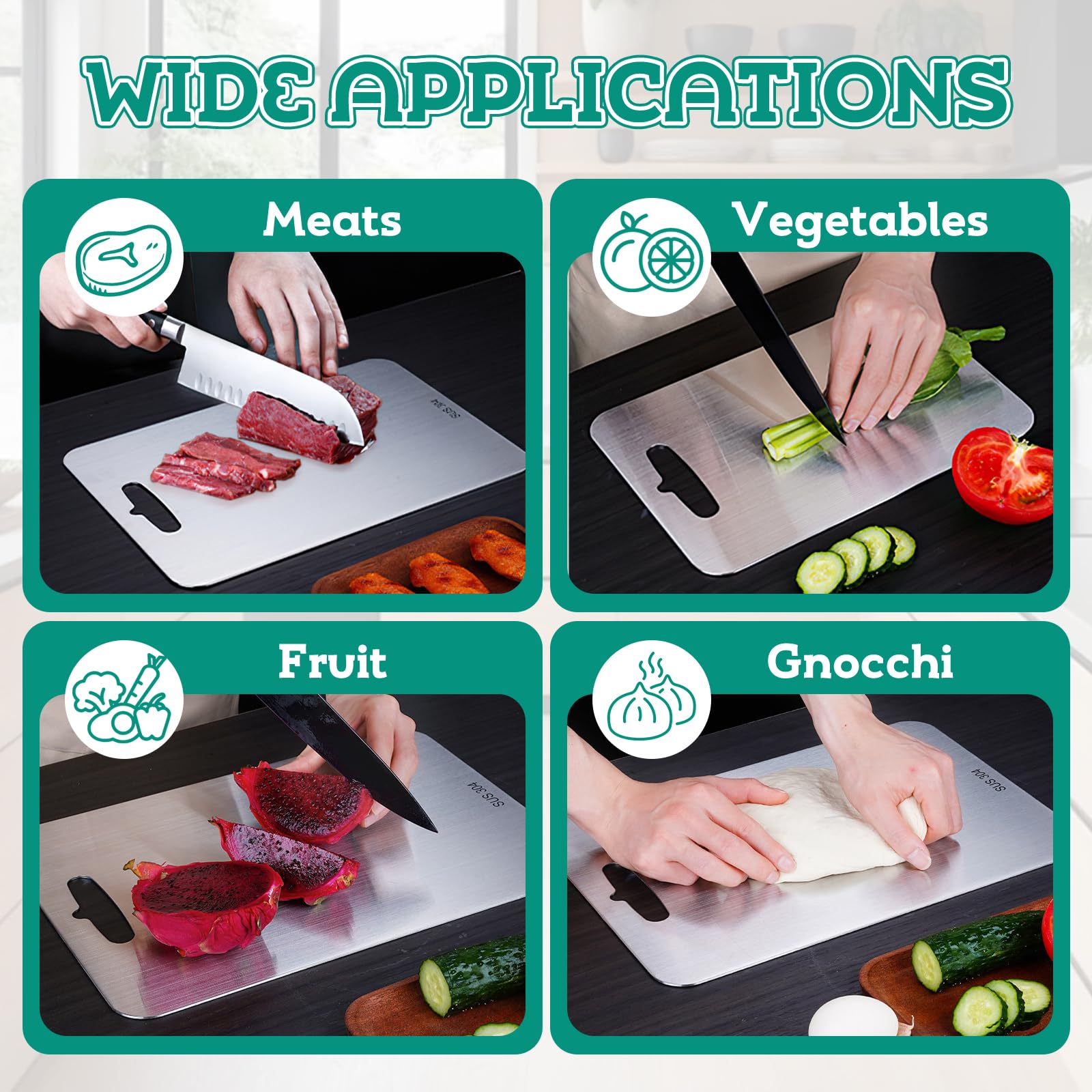 Lot De 2 Planches à Découper En Acier Inoxydable Double Face - 34x23 Cm Et 25x15 Cm - Pour Viande, Légumes, Fromage - Facile à Nettoyer
