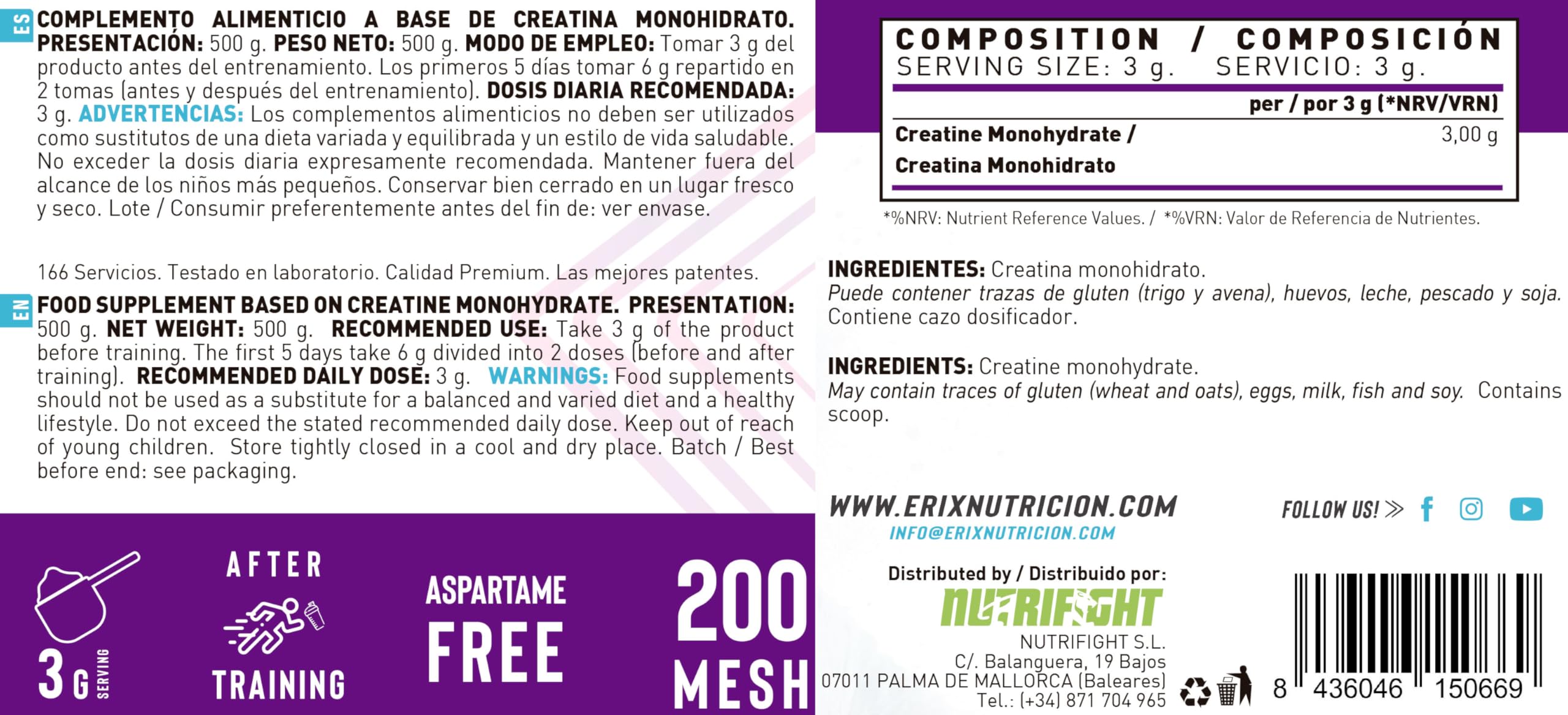 ERIX Nutrición Pack ISO Advanced Plus 1kg+ Creatina Monohidrato 500g+ Shaker Blanco, Proteína Aislada Isolate para Recuperación y Crecimiento Muscular, Musculación (Fresa)