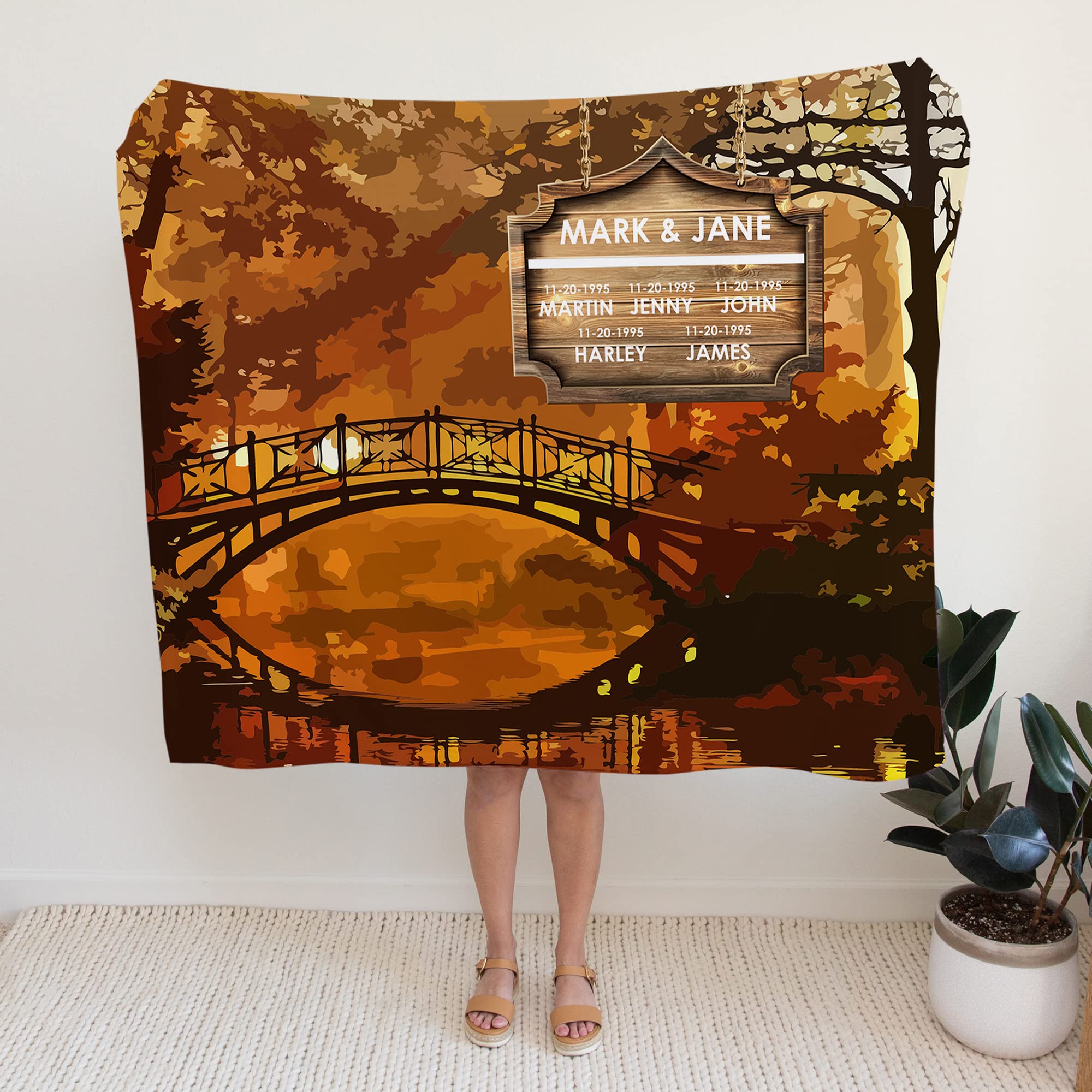 Manta personalizada de otoño familiar con nombre, fecha, manta personalizada de Acción de Gracias, regalo personalizado, manta de otoño, regalo personalizado, manta de mamá, regalo para papá, manta
