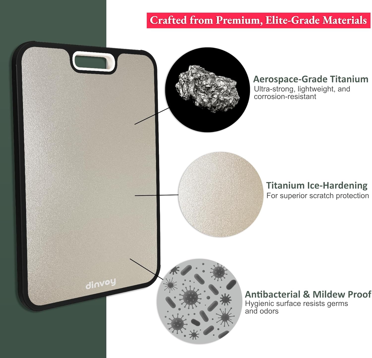 Titanium Cutting Board for Kitchen – Crystallized Dual-Sided GR1 Titanium & Wheat Straw, Scratch-Resistant, Easy to Clean, Large 16”×11” Chopping Board