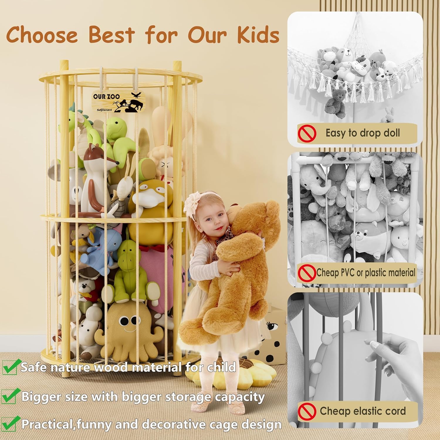 HEYOUTH Plüschtier-Halterung aus Holz, Kuscheltier Aufbewahrung für Kinderzimmer, Spielzimmer und Schlafzimmer