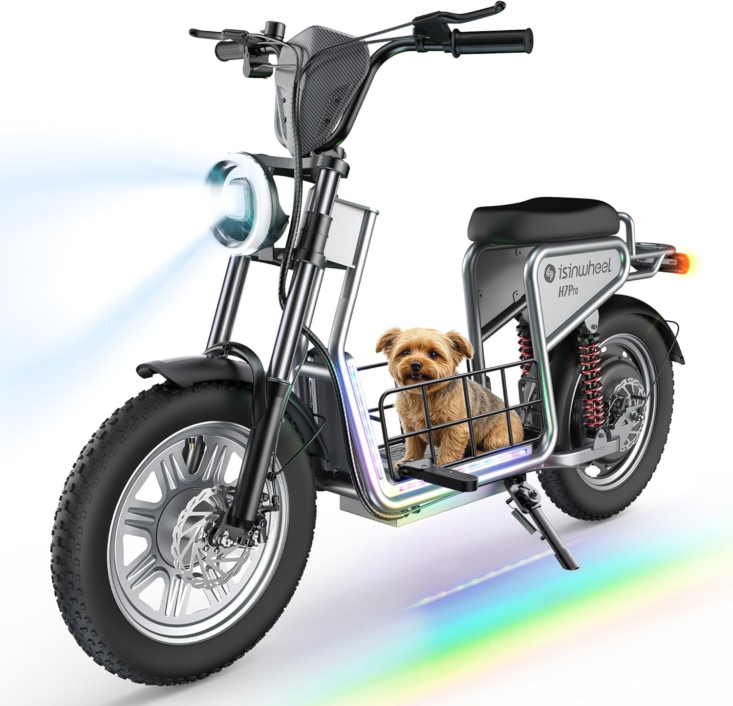 isinwheel Electric Scooter with Seat, 43/28 Miles Range & 38/21 MPH High Speed, 16/14'' Fat Tire Scooter for Adult with Mood Lights, Smart APP & NFC Start, 1200/750W Motor E Scooter product image