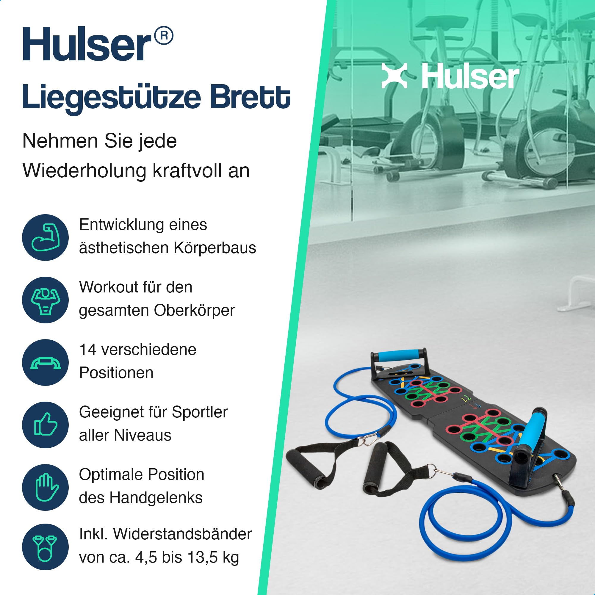 Hulser Liegestütze Brett - 14 in 1 - Faltbares Liegestütz-Brett - Push-up board für Krafttraining - Liegestütz-Griffe für Effektive Liegestützen