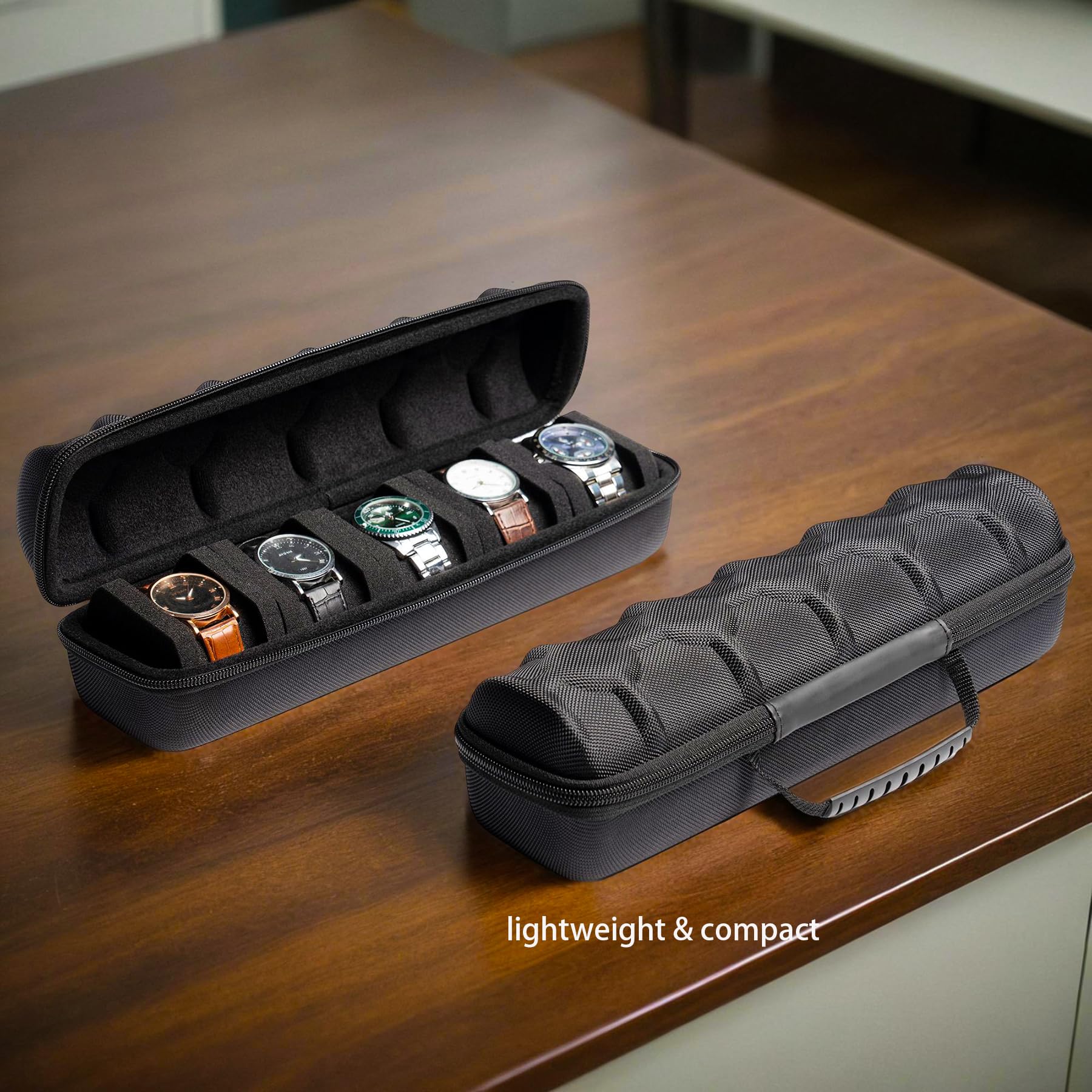 Boîte De Rangement Pour Montres Et Bijoux – 5 Emplacements – Étui Zippé Rigide Noir