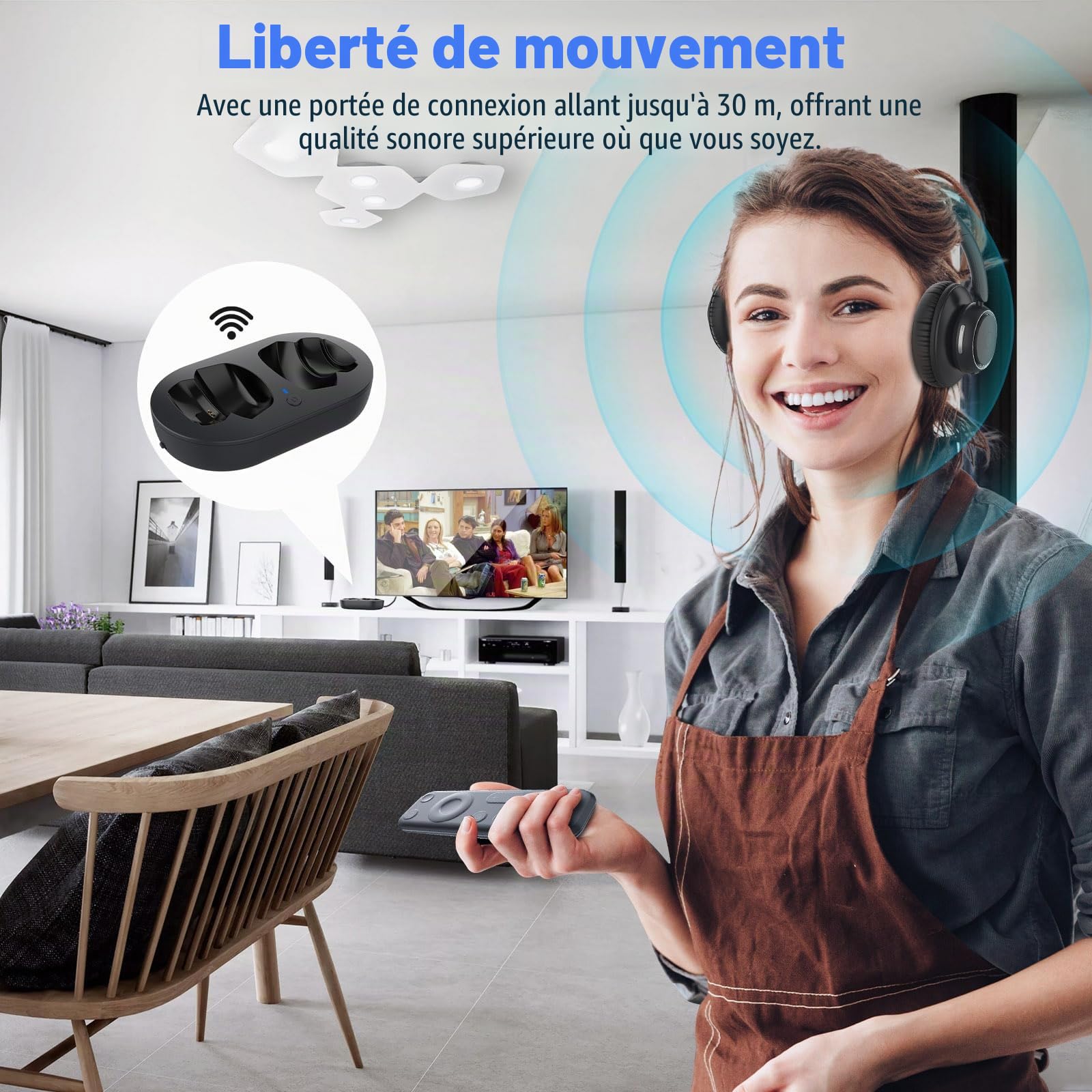 ANSTEN Casque TV sans Fil pour Television, Plug and Play, Aucun Délai Audio