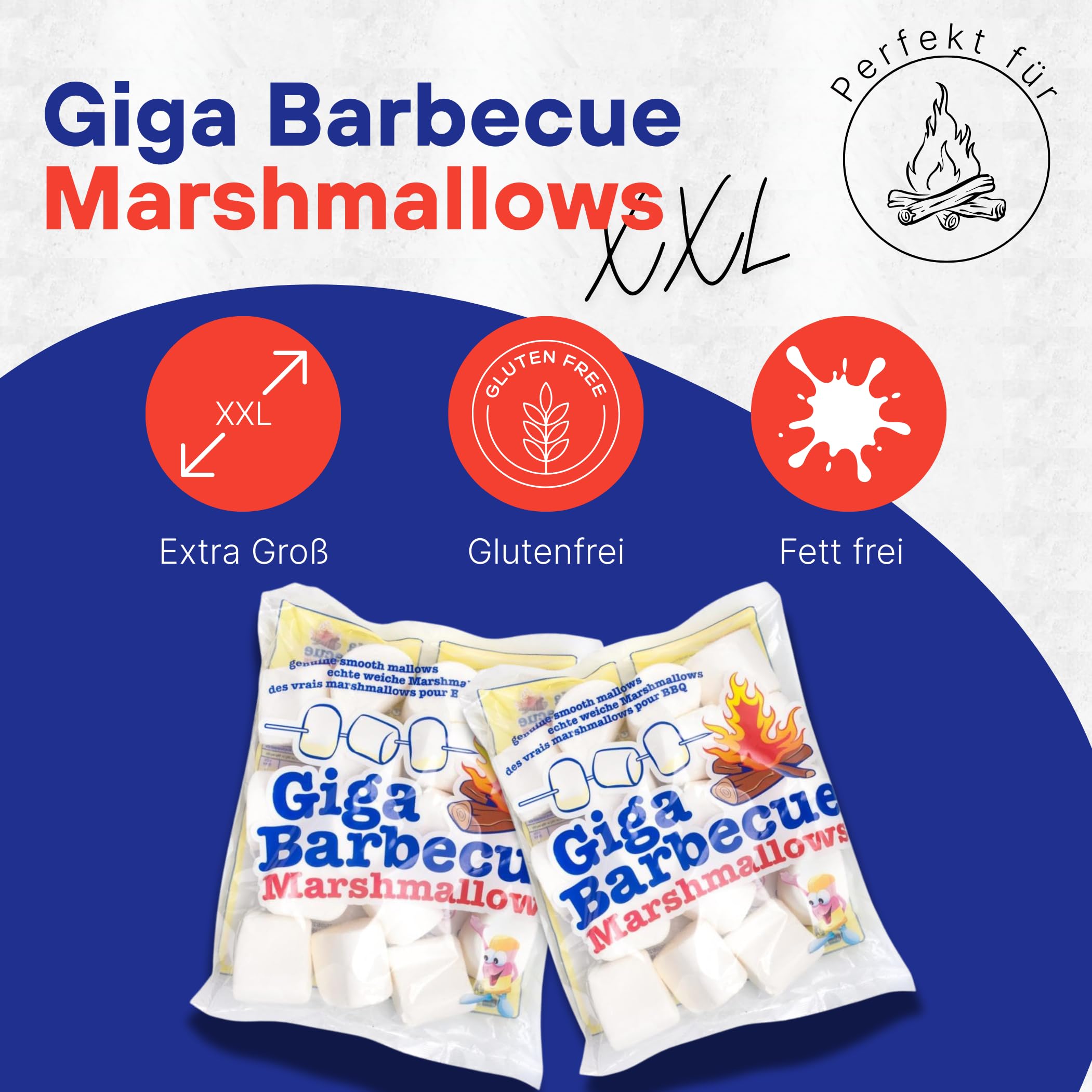 Mr. Mallo XXL Marshmallows 6x400G [ZUM GRILLEN & FÜR LAGERFEUER] - Riesen Marshmallow - Fluffige BBQ marshmallows - Mäusespeck softe Süßigkeit für