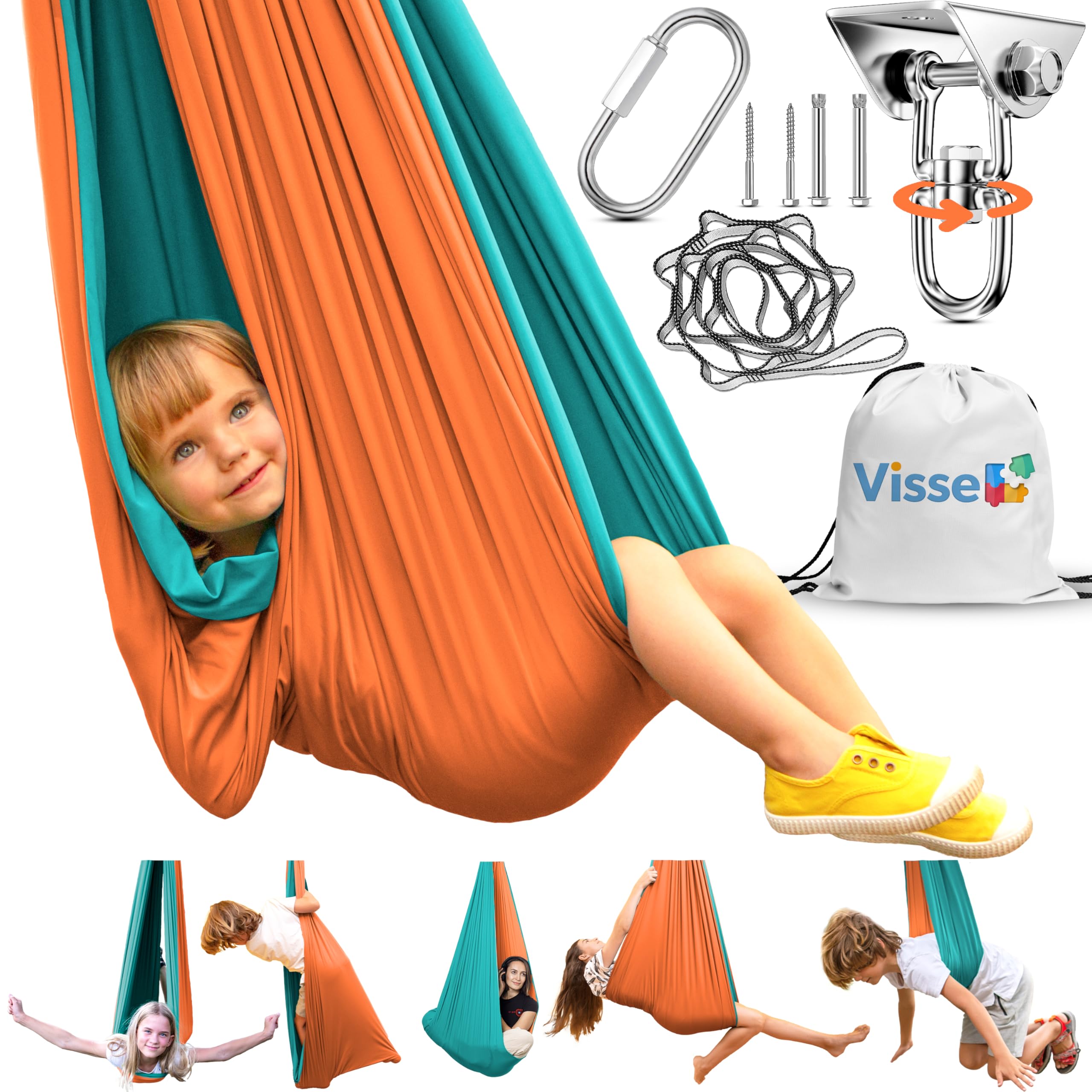 Sensory Swing for Kids with Autism & ADHD - Indoor/Outdoor Therapy Swing with 360° Hardware - Holds 220 lbs - Calming Compression Hammock for Focus, Meltdowns & Regulation