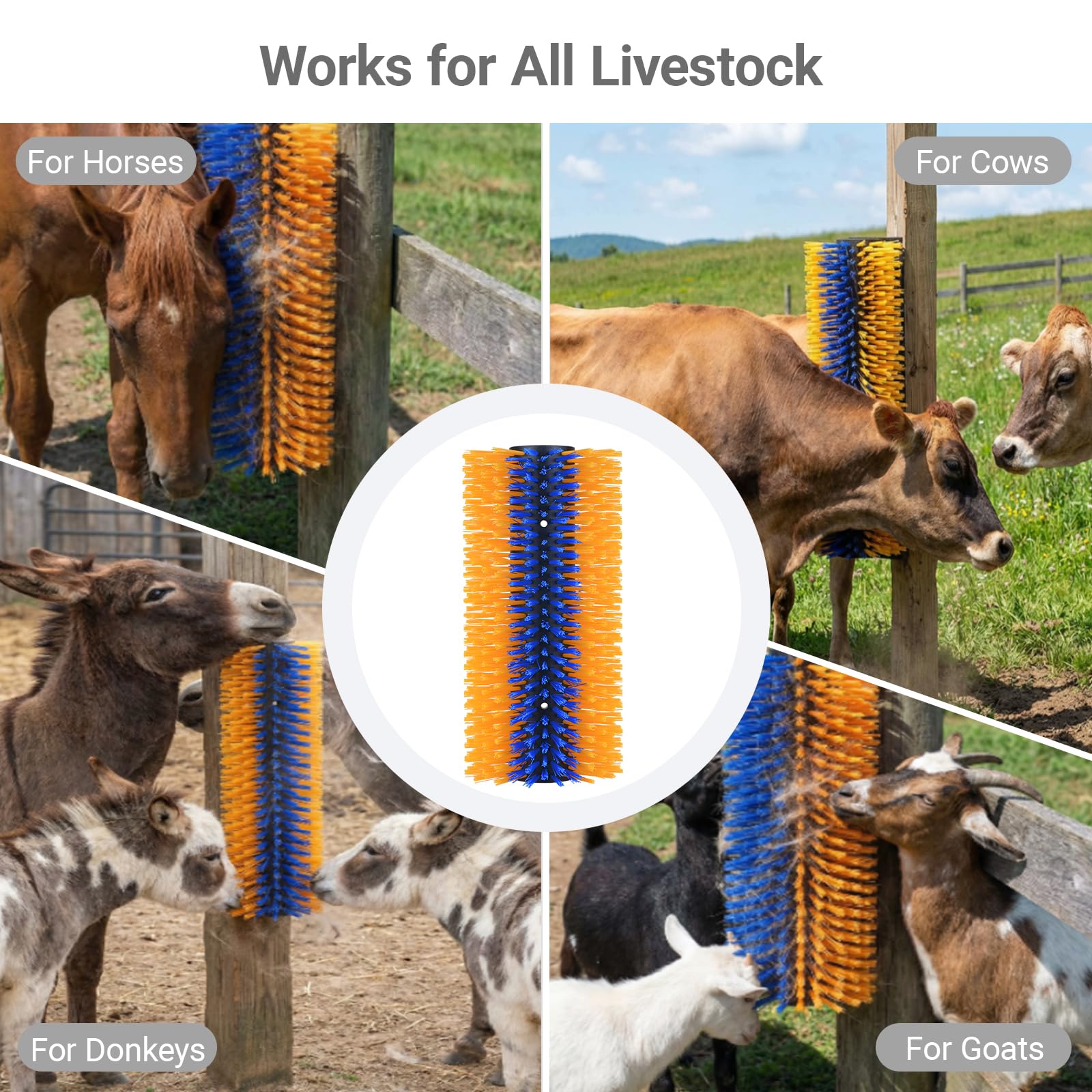 TERPUP 2PCS Livestock Scratching Brush, Horse Grooming Brush Kit With Stainless Steel Curry Comb, Durable Massage Scratch Brushes for Goats Cow Donkey Horse Sheep - 2