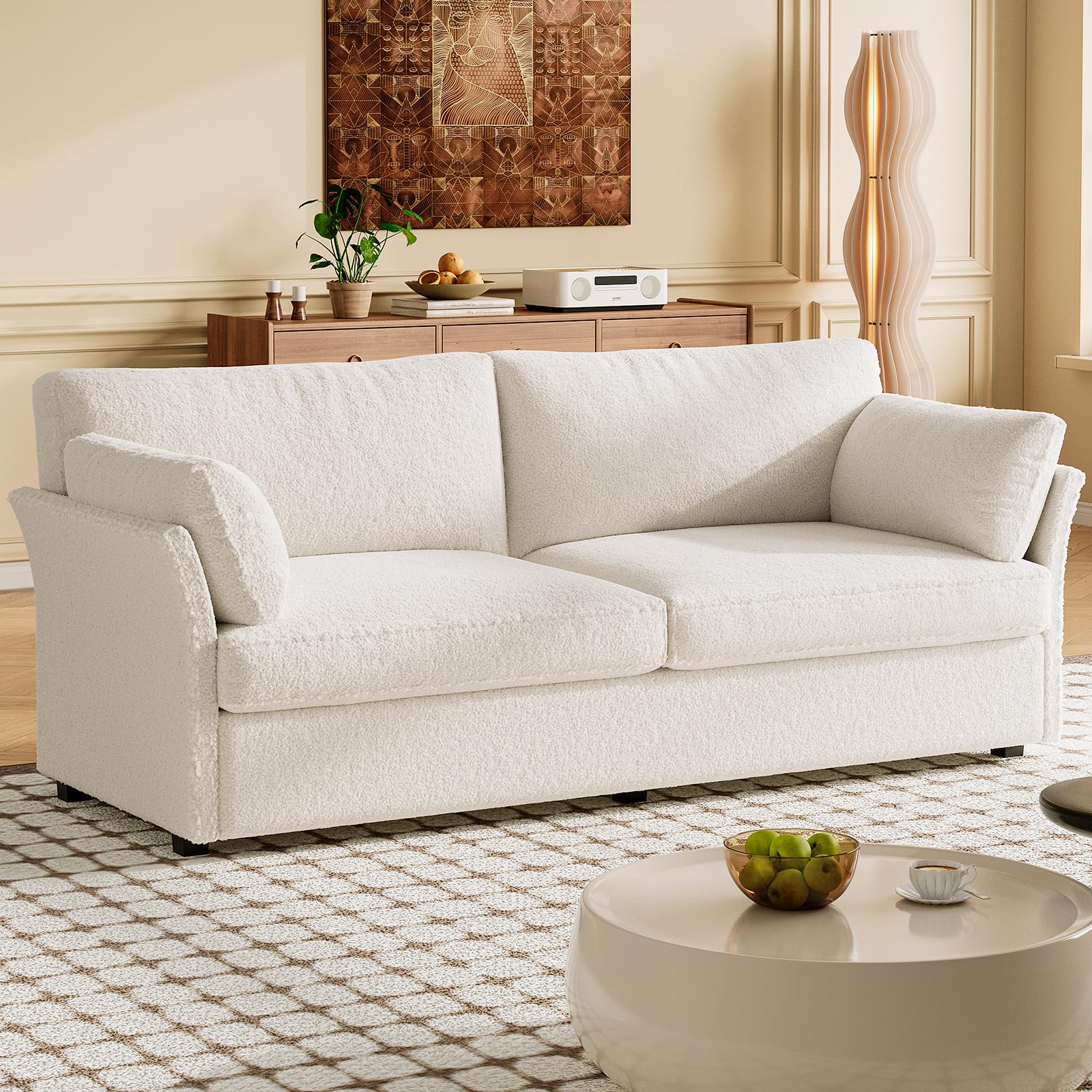 Miuuod Canapé 2 places 186 cm - Loveseat en Teddy Fleece avec 2 coussins, pour petits espaces, beige, facile à nettoyer et à installer