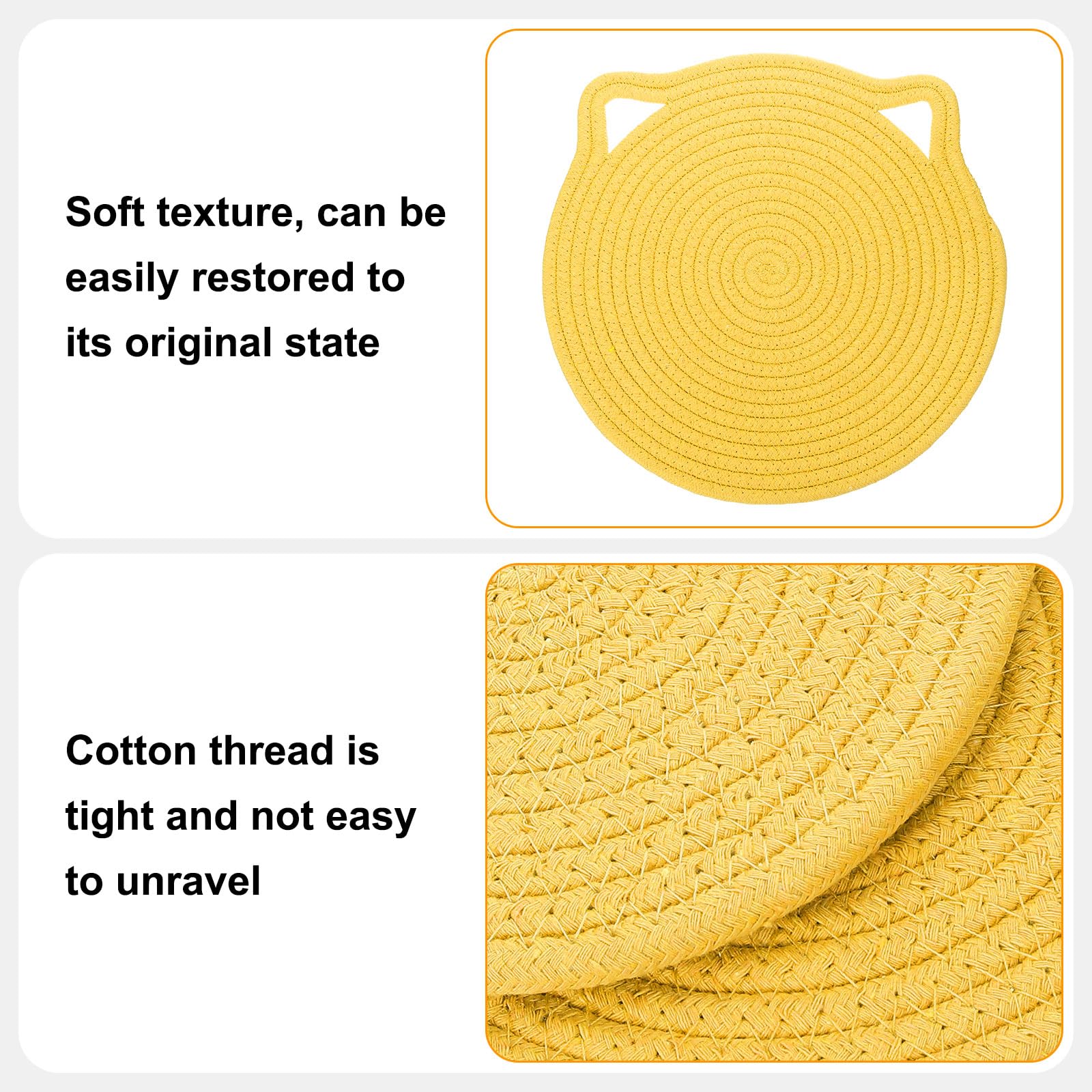 uxcell Pot Holders, 3pcs 12" - Cotton Trivets Set, Cat Ear Heat Insulation Pad, Pot Holder for Cups Plates, Hot Pots and Pans, Yellow - Image 3