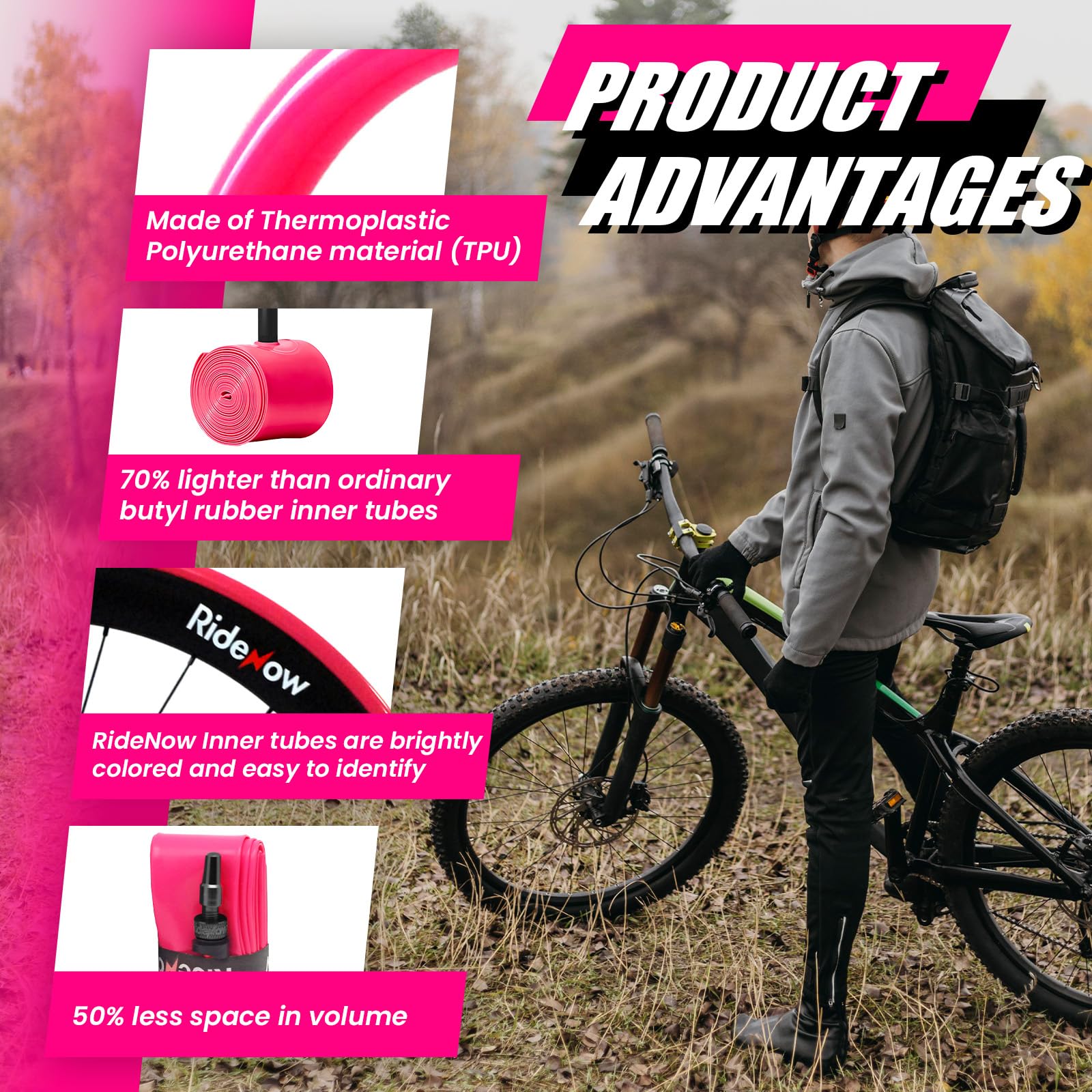 RideNow Camera d'aria in TPU MTB 66 cm-27,5"x1,3-2,0" 27,5"x1,9-2,5", 29