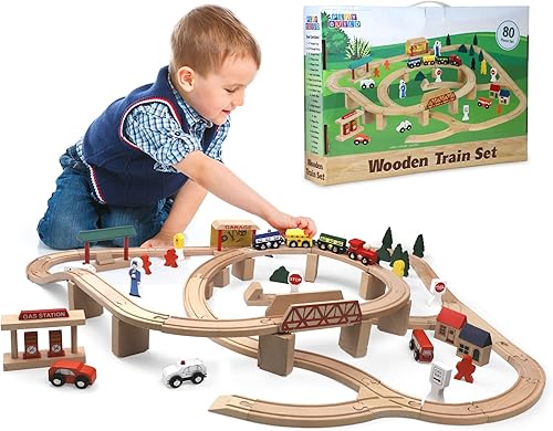 Juego de tren de madera, juego completo de tren para niños, juego interactivo y aprendizaje, diseño creativo de pista de tren de madera, calidad