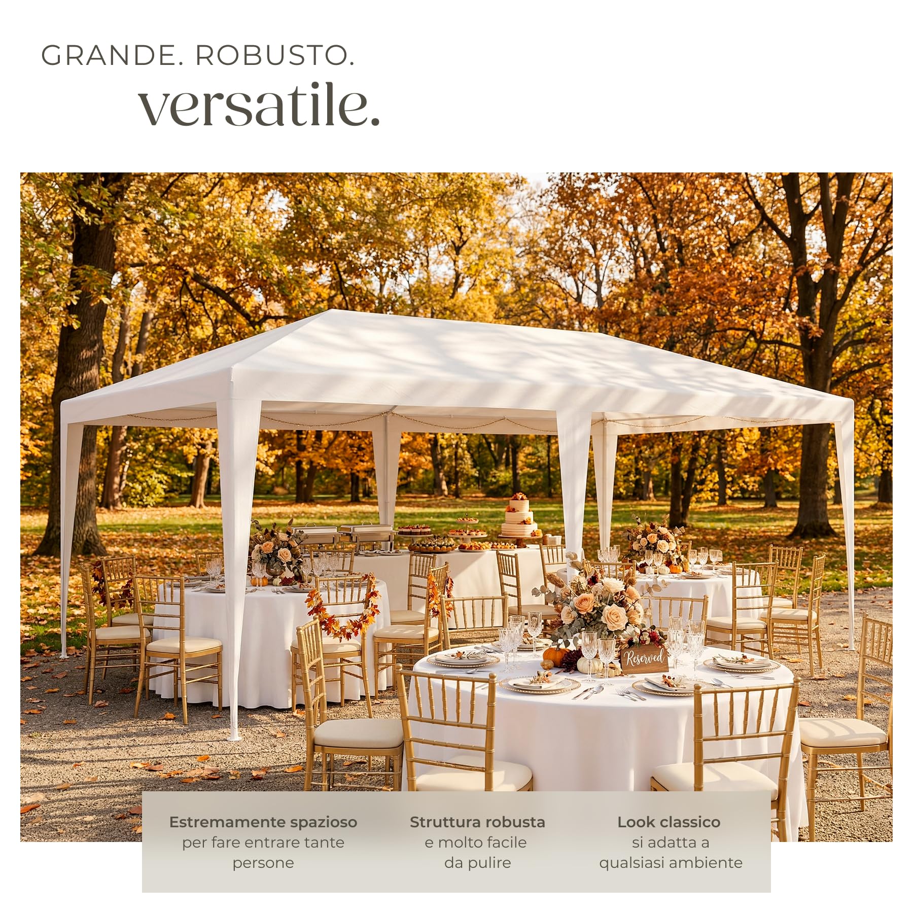 tectake® Gazebo 3x6 m, impermeabile con 5 pannelli laterali rimovibili, struttura in acciaio, tenda con protezione UV, tendone per feste, balconi, campeggio, auto, gazebo terrazzo esterno - Bianco