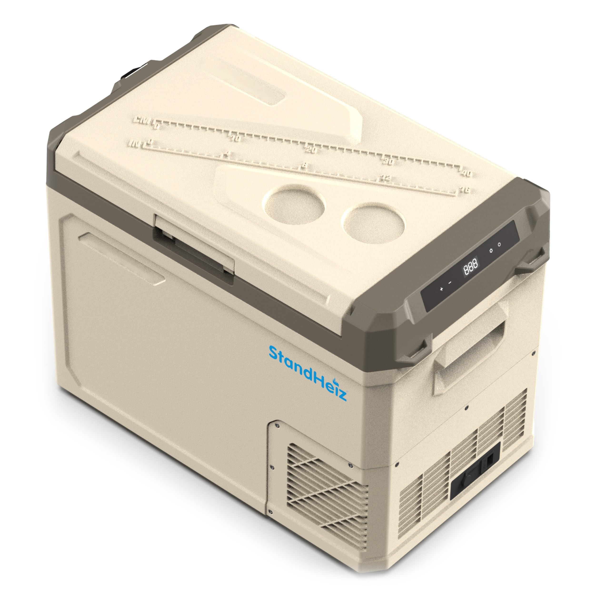 Kompressor Kühlbox 40L – Mini Kühlschrank mit App-Steuerung & ECO-Modus, 12V/24V/230V für Auto, Camping, Wohnmobil & LKW, Gefrierfunktion bis -20°C, Beige-Braun