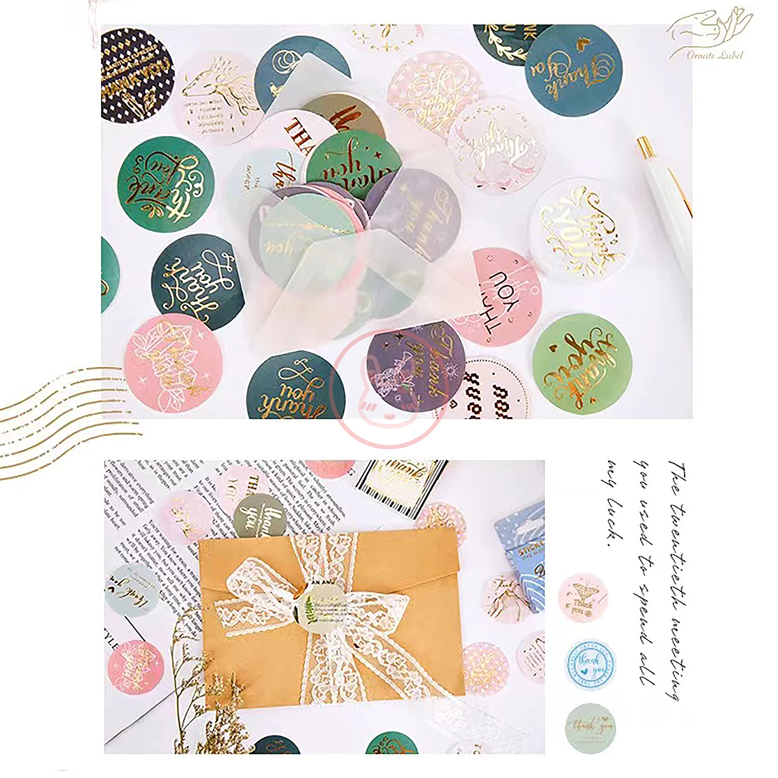 Amazon.co.jp: Kurimi シール 46枚セット THANK YOU 丸 箔押し