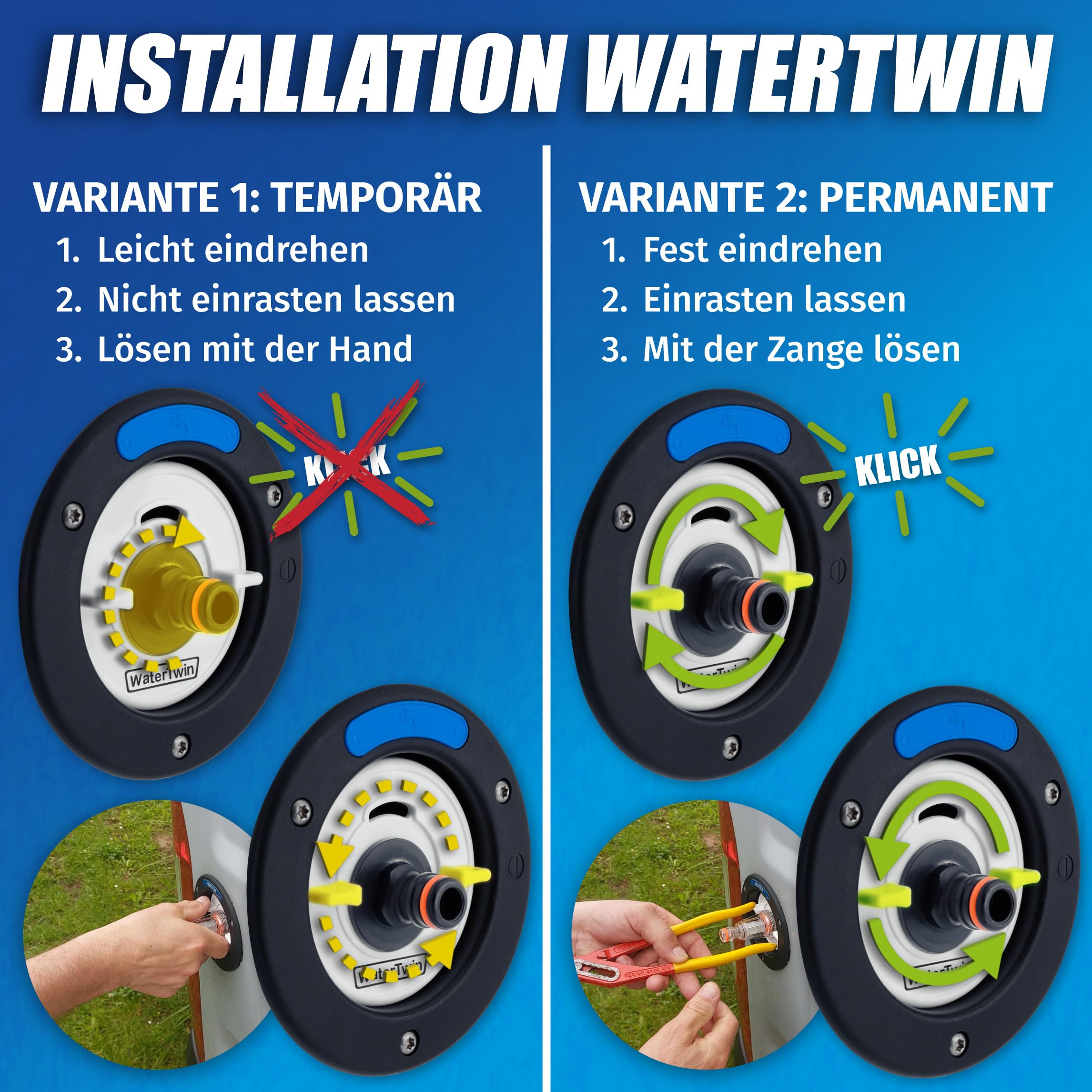MaJoCompTec® WATERTWIN-PRO Tappo per serbatoio con attacco acqua | Adattatore con filtro per tappo del serbatoio dell'acqua 3-PIN D:78 | Bocchettone di riempimento attacco acqua | Accessorio per