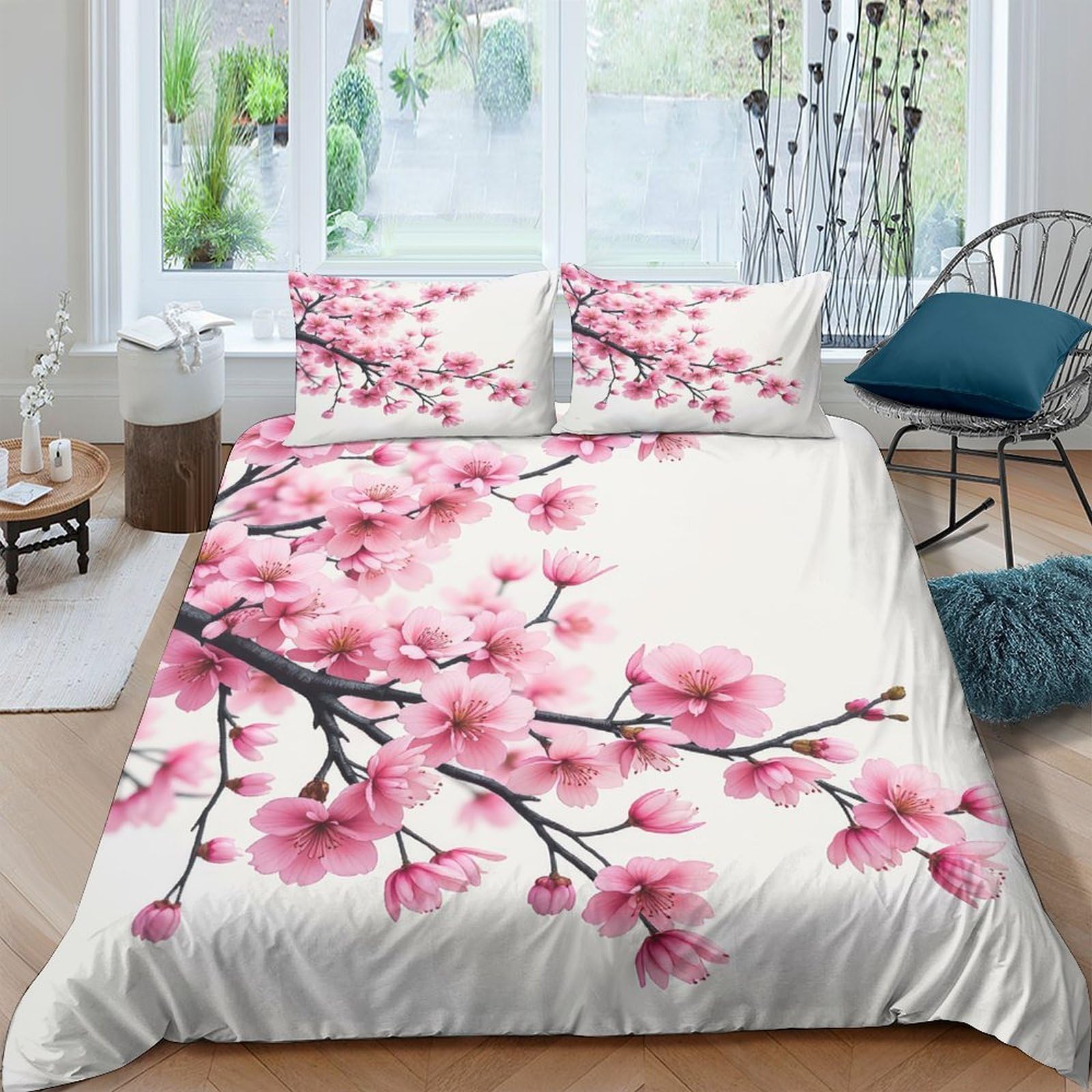 Ctjqhvkz Style-1 3D Printed Cherry Blossom Fitted Sheet Microfiber Soft Pink Floral Bed Sheet For Bedroom Guest Room Decor Single（135X200cm）