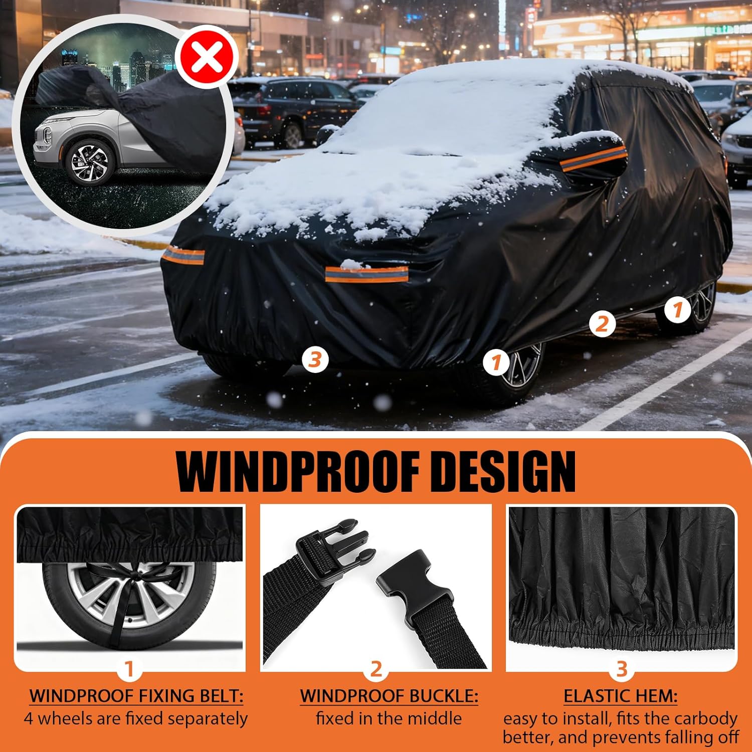 Car Cover for Mitsubishi Outlander, Nissan Murano 2015-2024, Thickened Cover for Outlander, Custom Fit Outlander Cover 2005-2025, Snow Hail Dust Sun Protection Winter with Door Zipper
