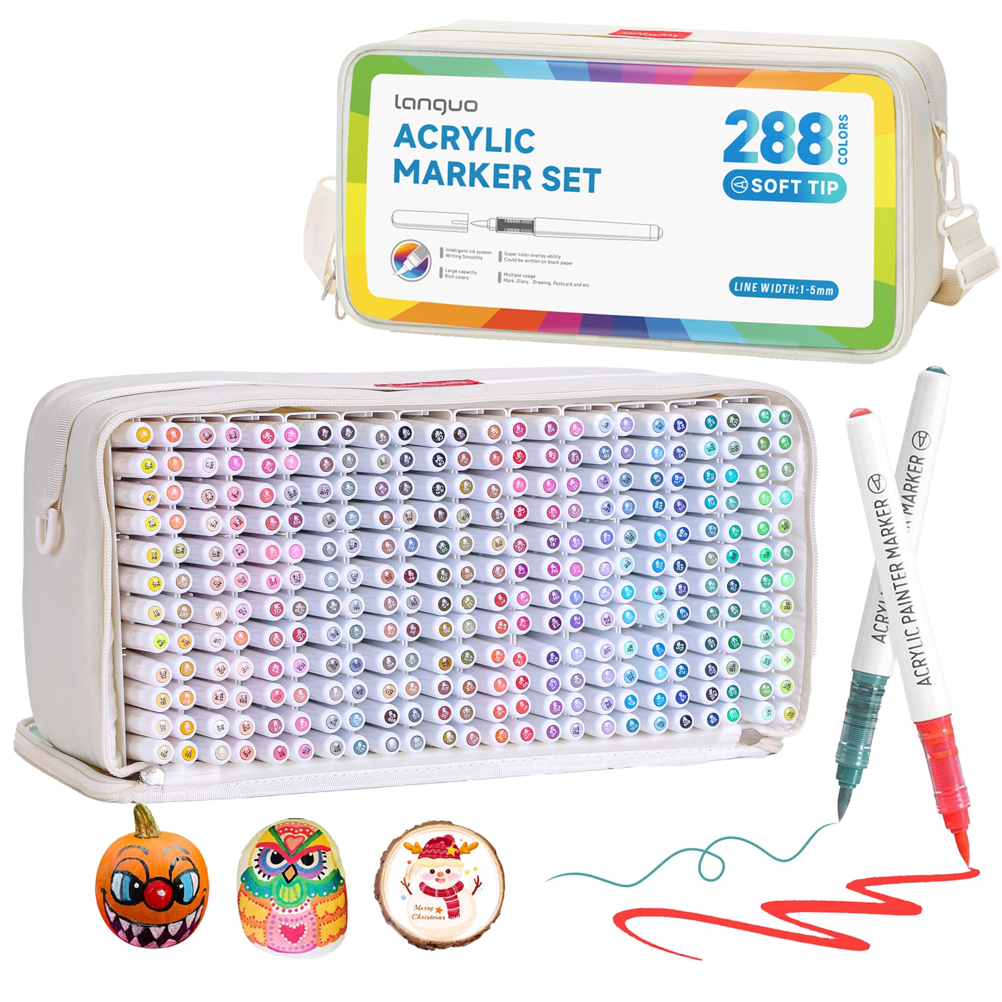 288 Farben Acrylfarben Markerstifte - Pinselspitze, Lebendige Farben für Holz, Stoff, Glas & Mehr, Acrylmalstifte Set mit Aufbewahrungskoffer, Ideal für DIY Bastelprojekte