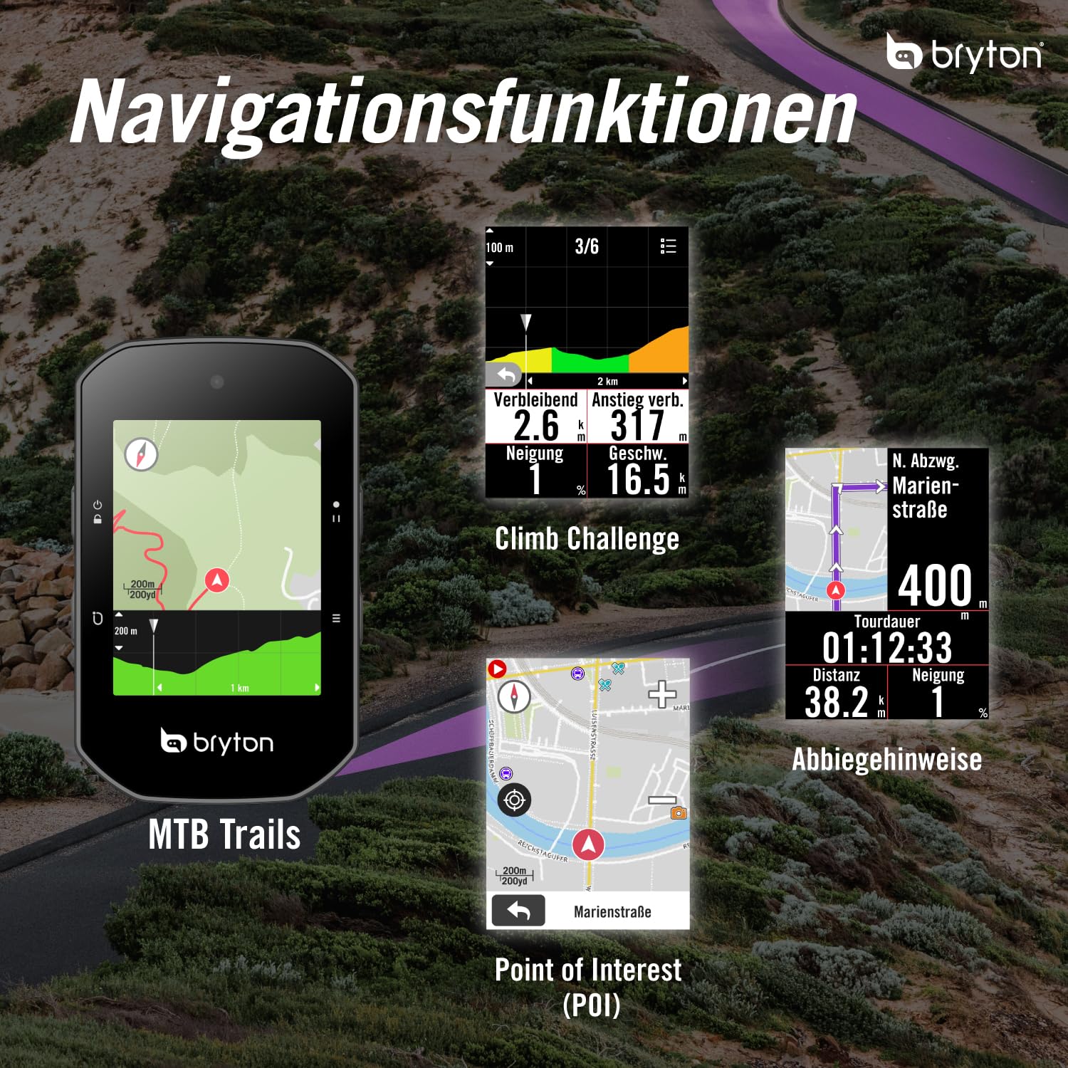 Bryton Rider S500 Sensor Bundle 2,4 Zoll Farb-LCD-Touchscreen GPS-Fahrradcomputer Offline-EU-Karte, kompatibel mit Radar, 24 Stunden Batterielebensdauer, Navigation mit Turn-by-Turn Follow Track